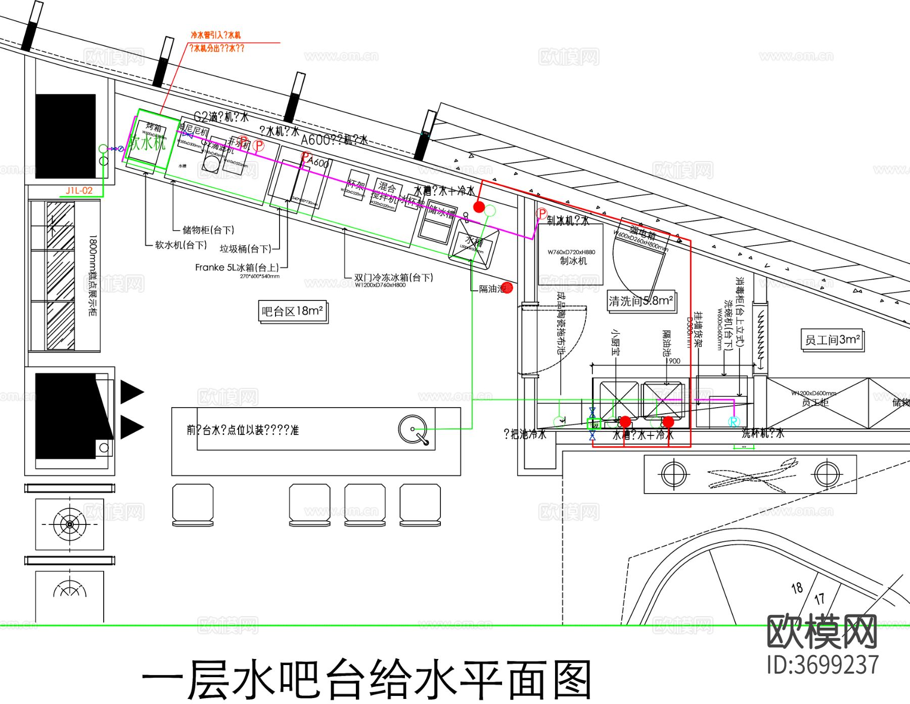 酒店厨房 餐饮厨房 餐厅厨房 厨房平面图 厨房布置图cad施工图