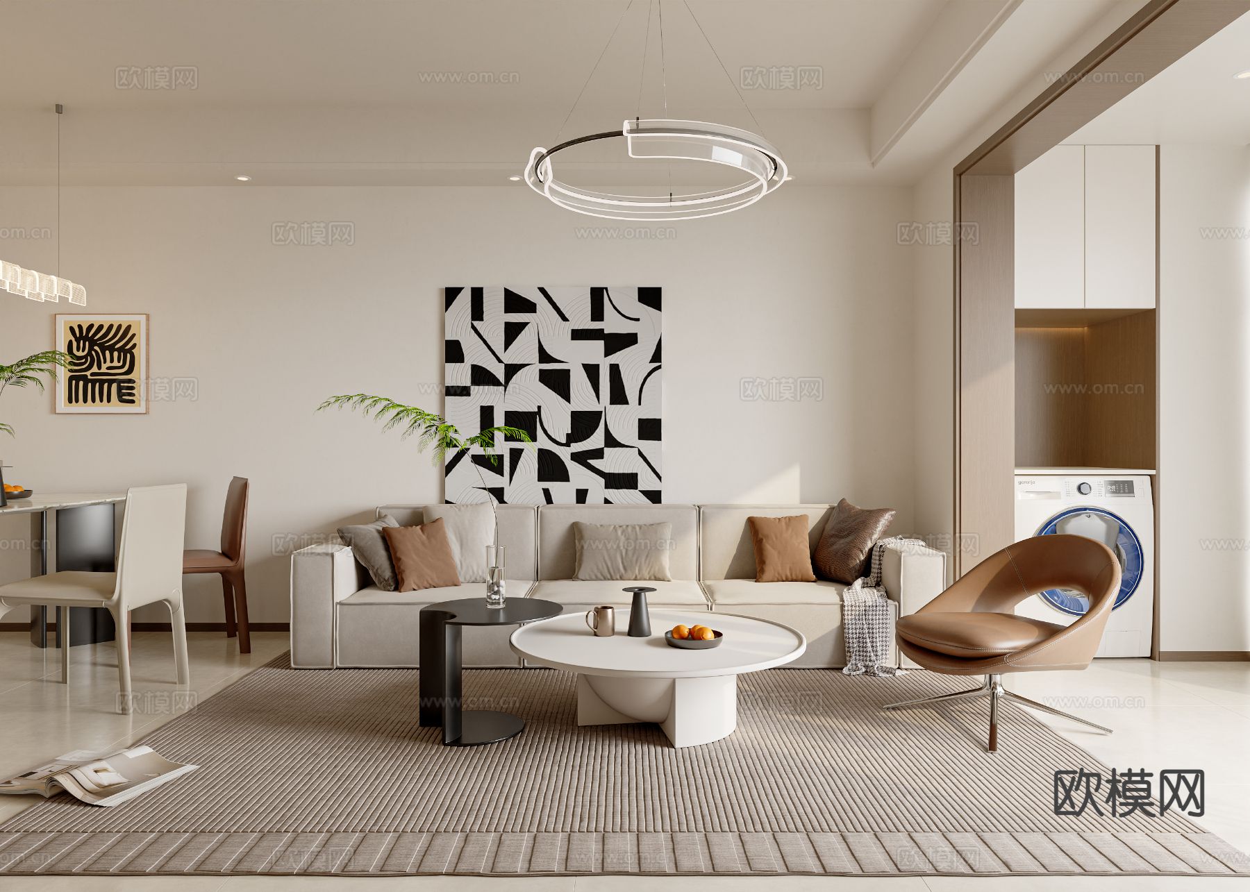 现代客餐厅3d模型下载（渲染图1）