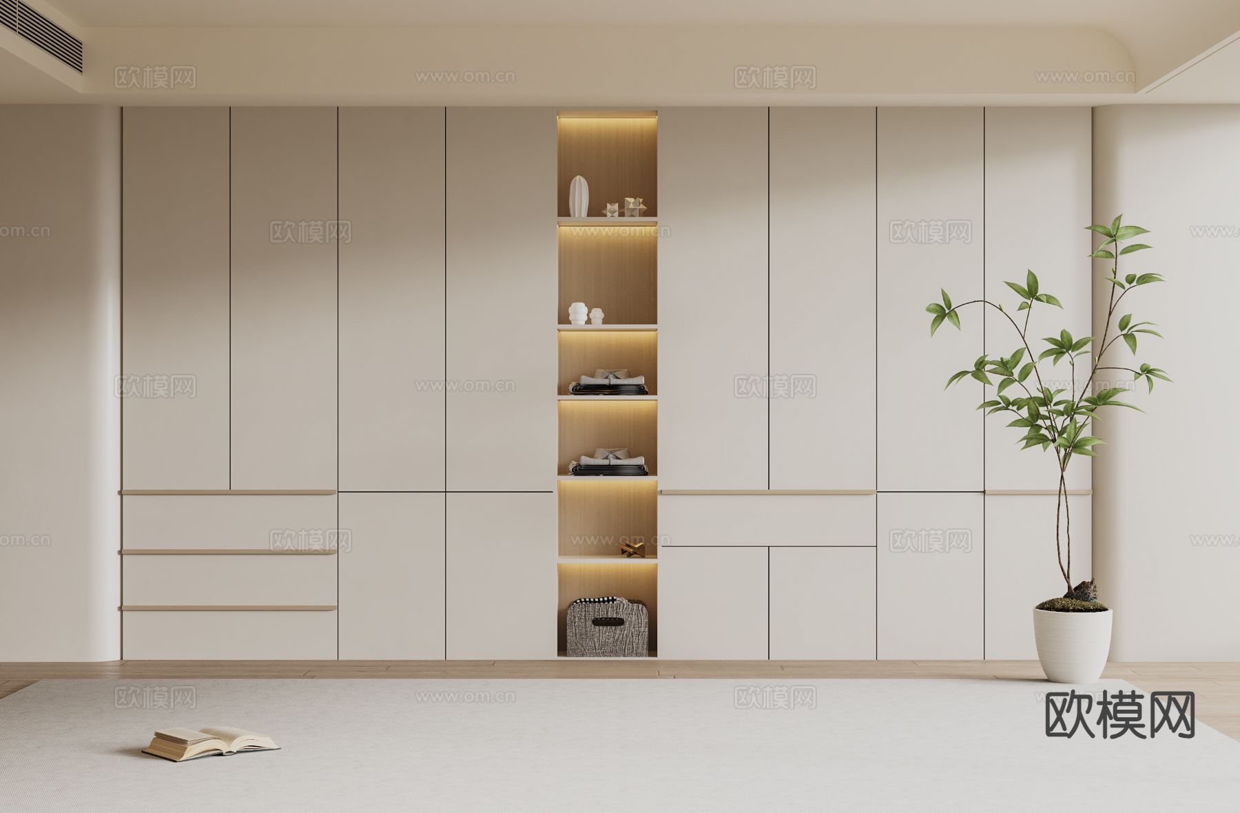 奶油风衣柜3d模型下载