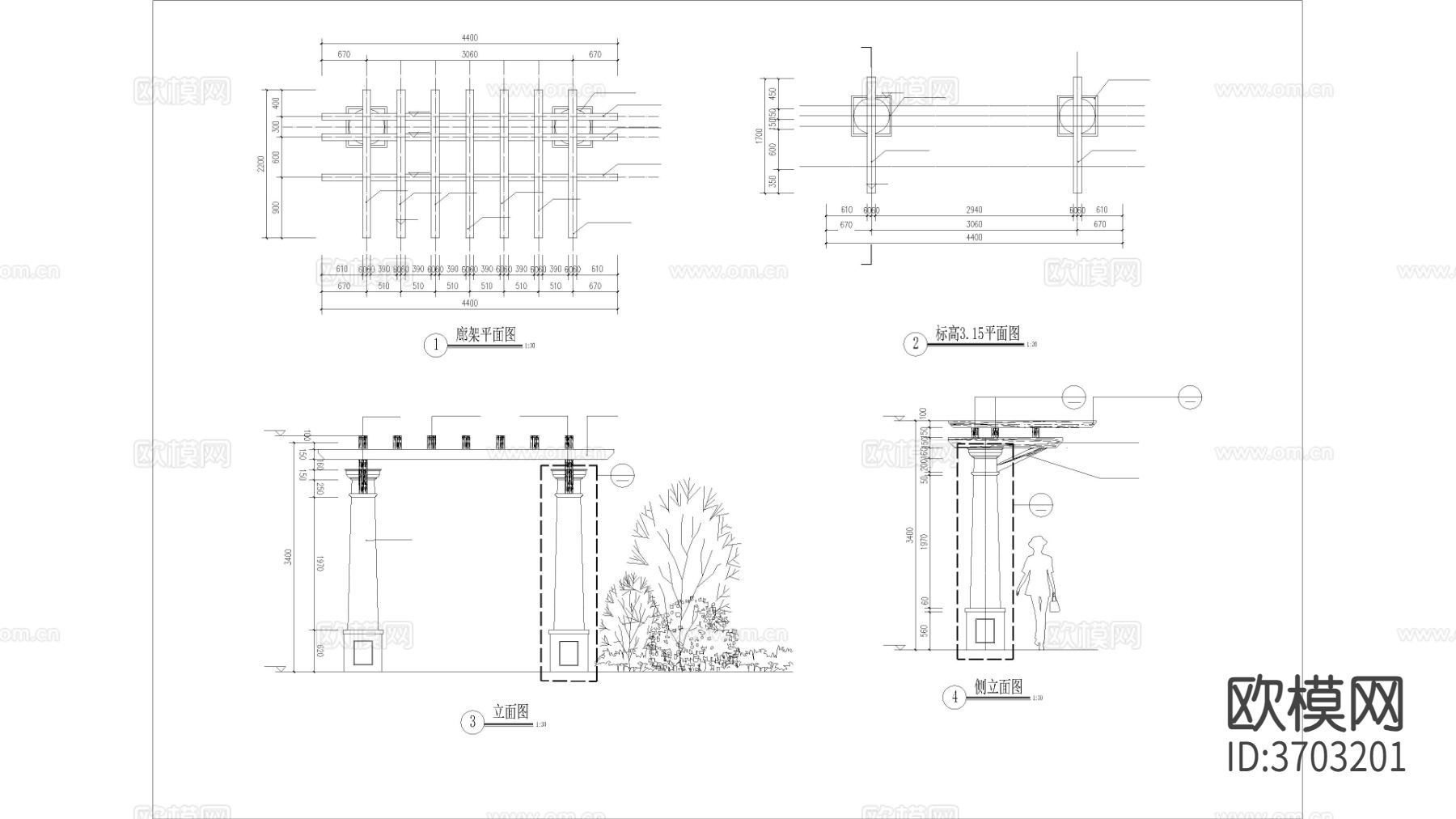 特色廊架 特色花钵节点大样图