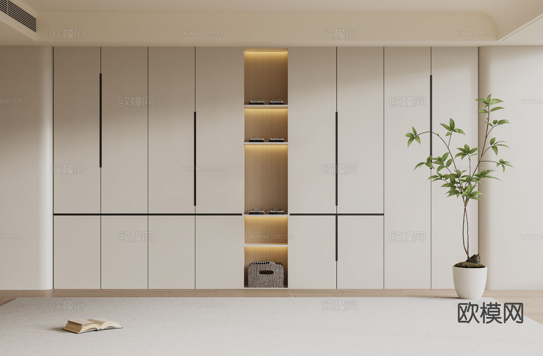 奶油风衣柜3d模型下载