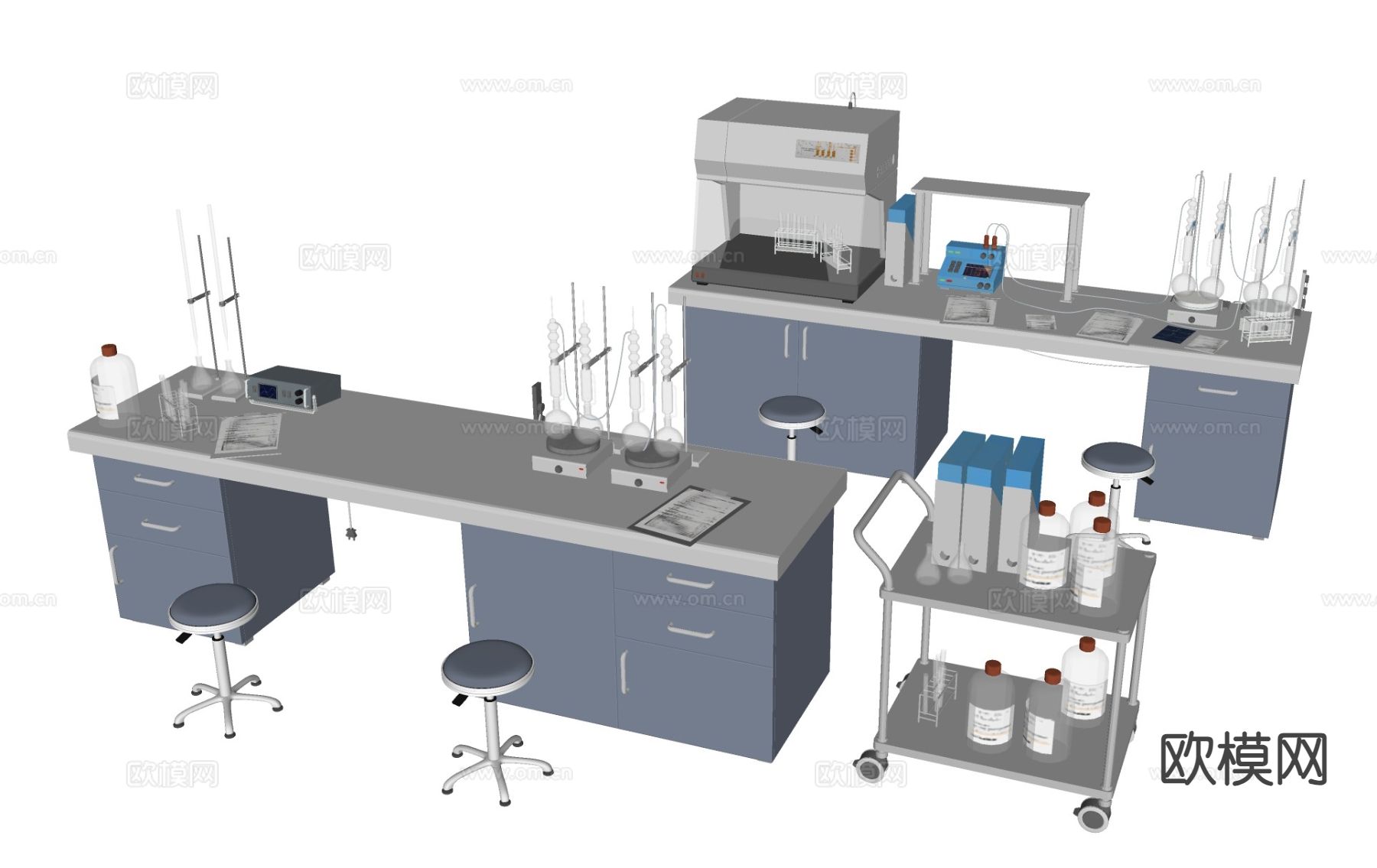 现代实验室操作台 化验台 实验仪器su模型