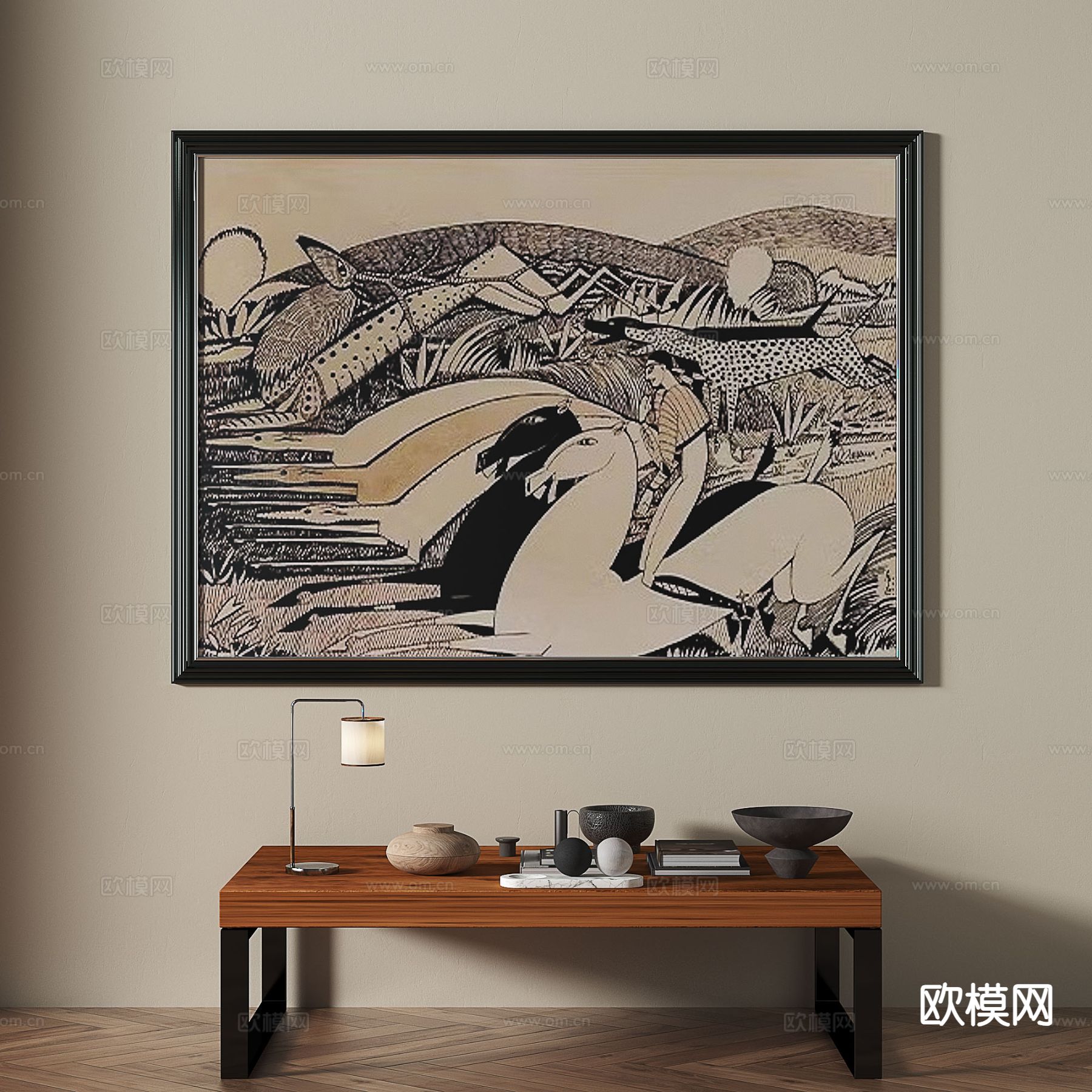 中古风挂画 动物画 装饰画3d模型