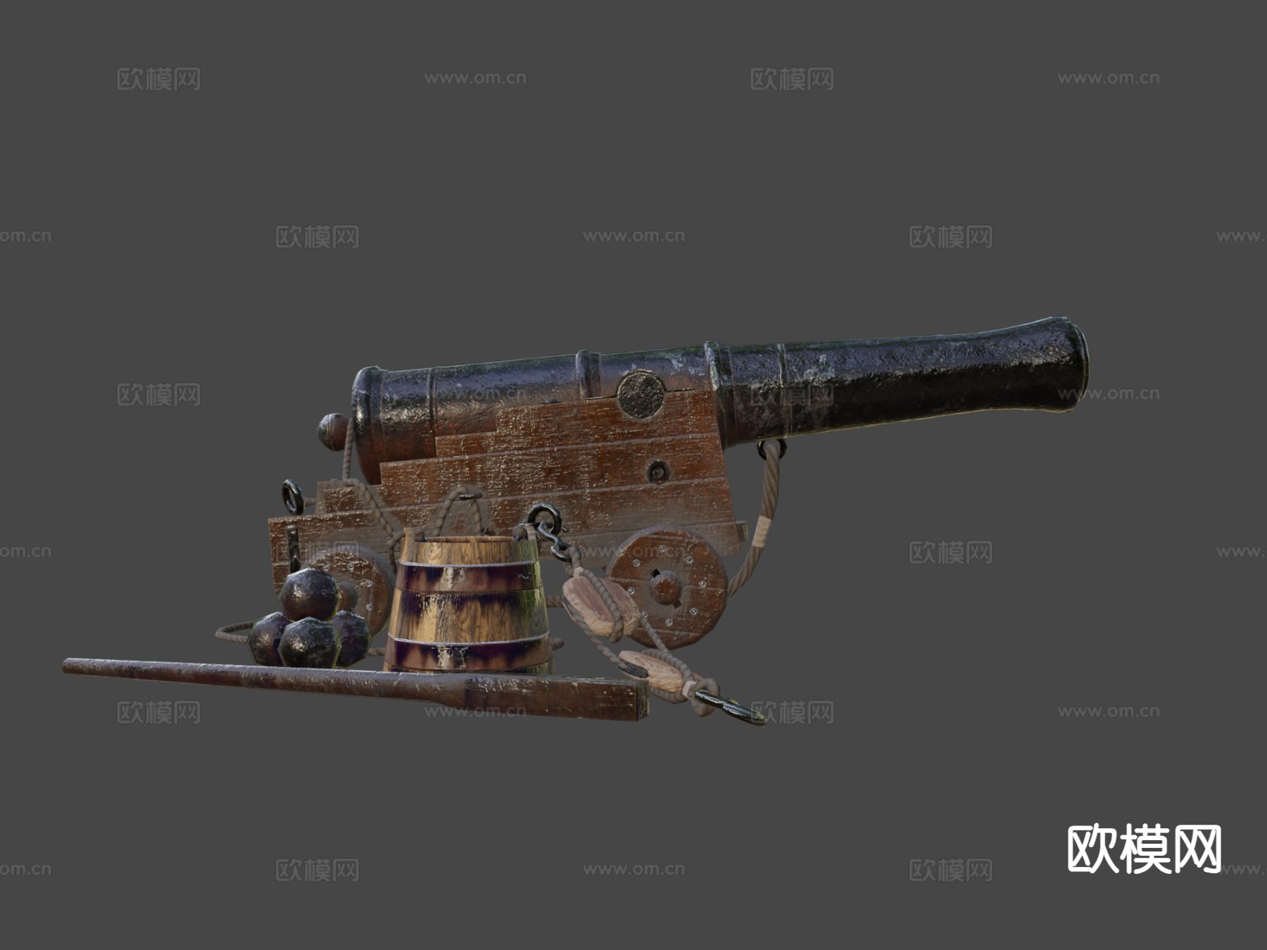 旧海军炮-深色木材su模型下载（渲染图8）