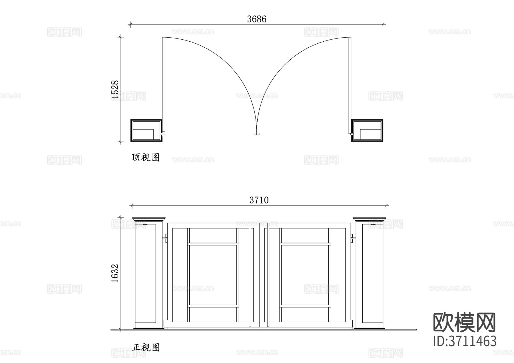 别墅院子大门cad立面图