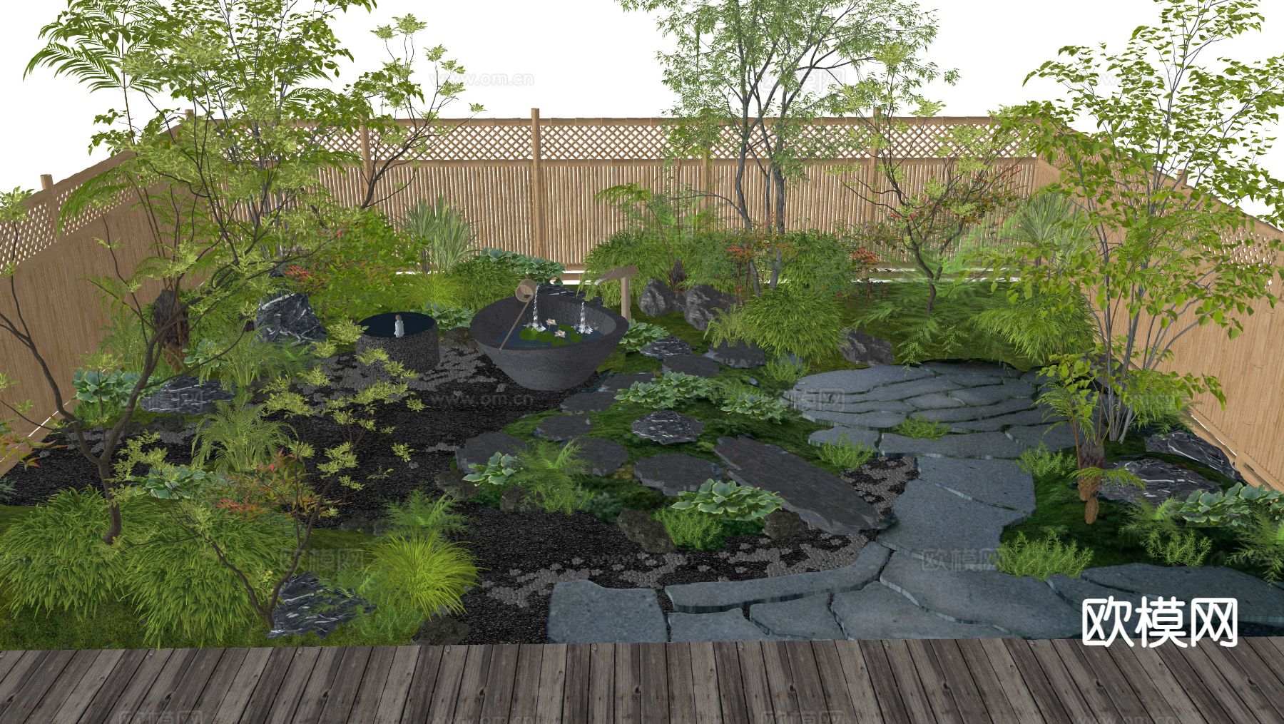 日式庭院 花园su模型下载（渲染图1）