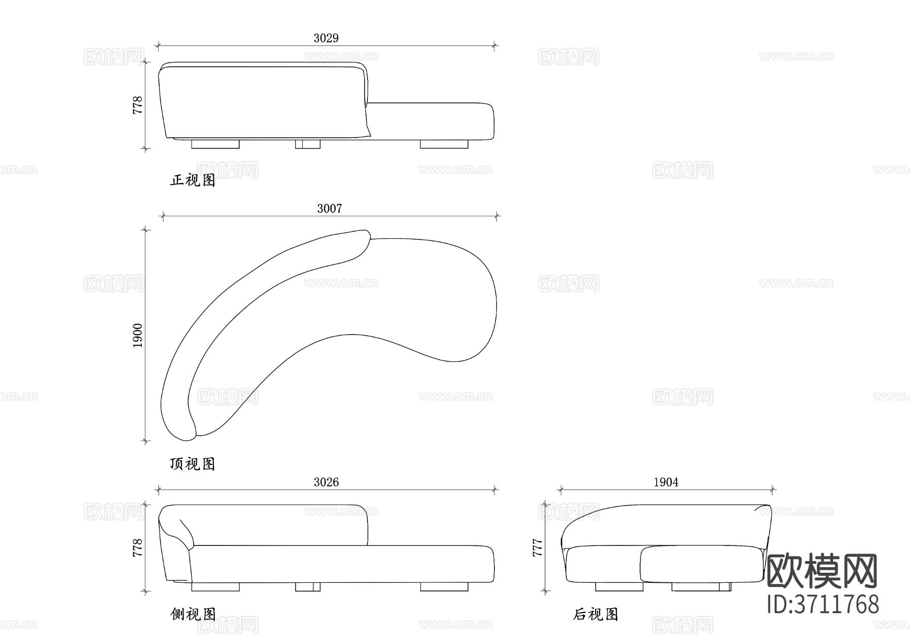 现代弧形沙发cad施工图