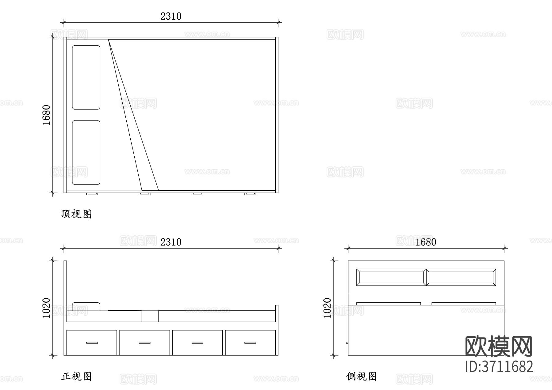 现代双人床cad施工图