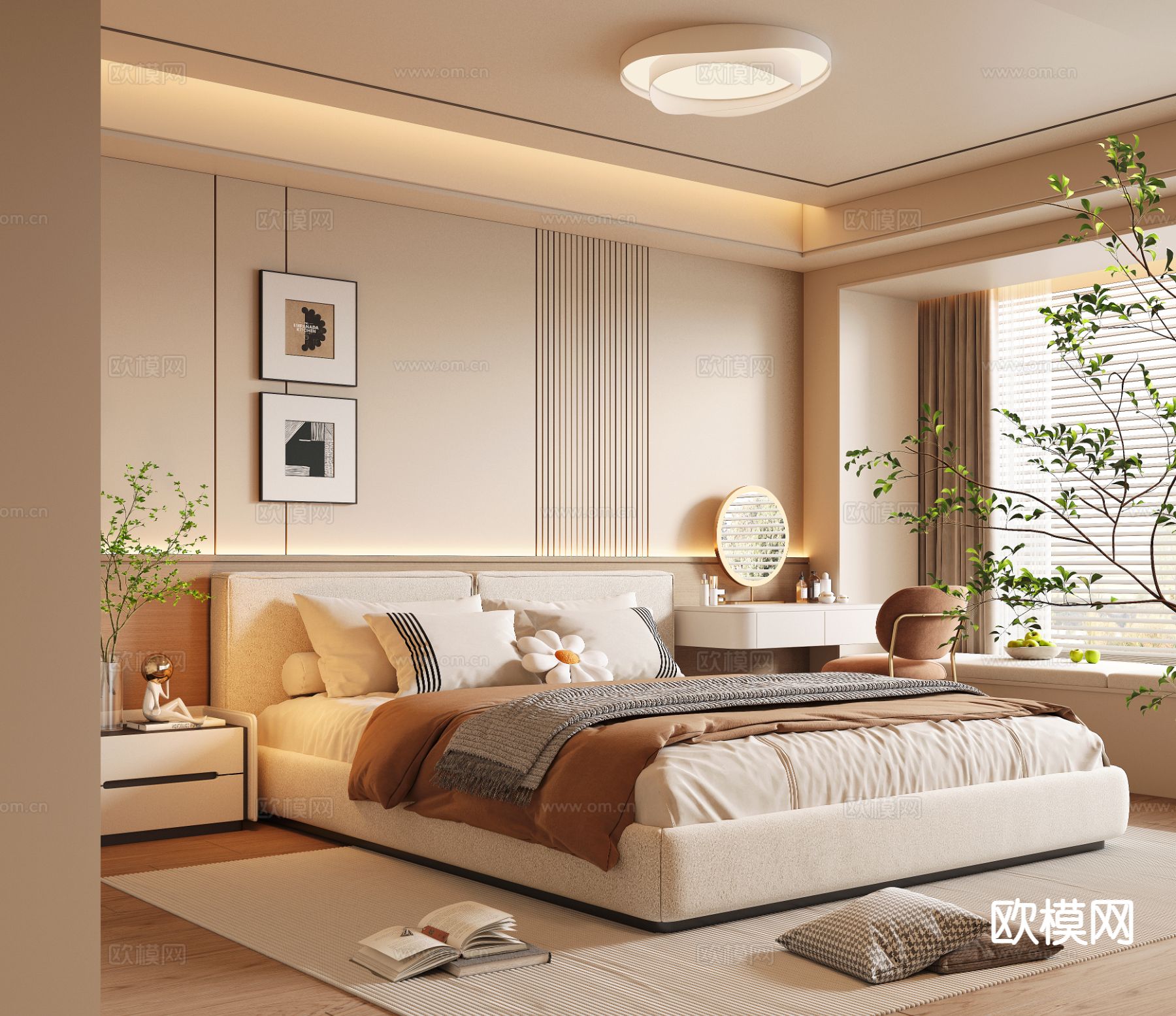 奶油风卧室 主卧3d模型下载