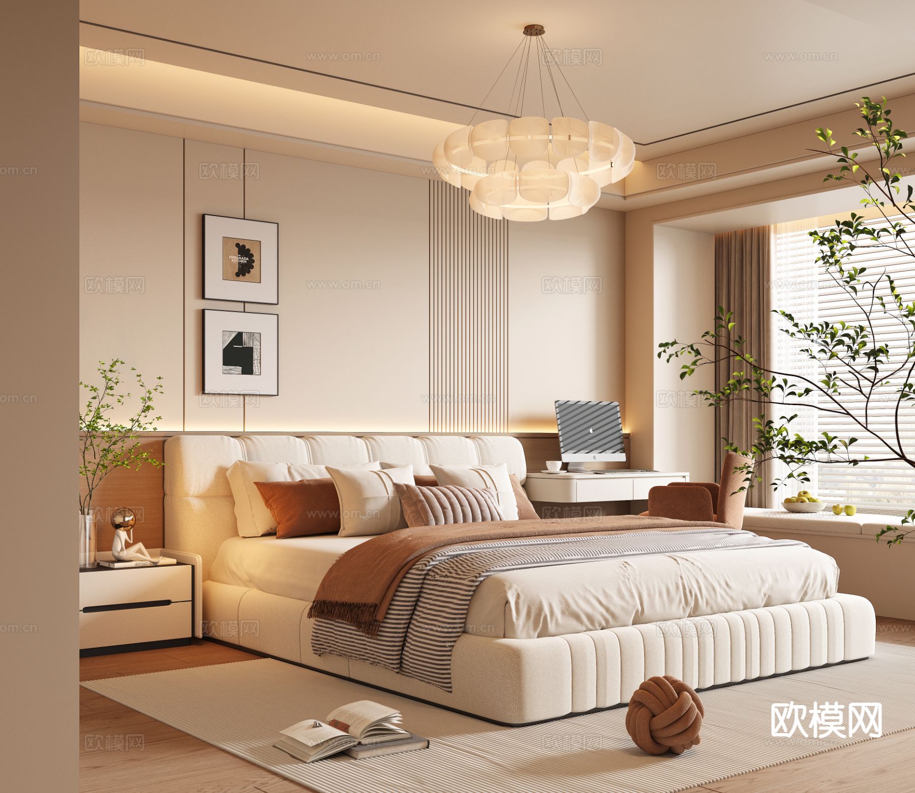 奶油风卧室 主卧3d模型下载