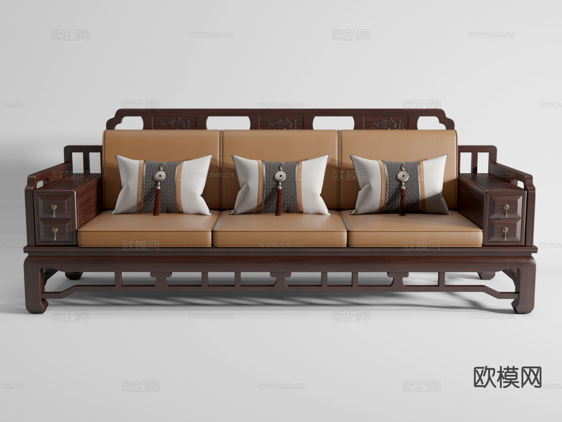 中式三人沙发 红木沙发3d模型下载
