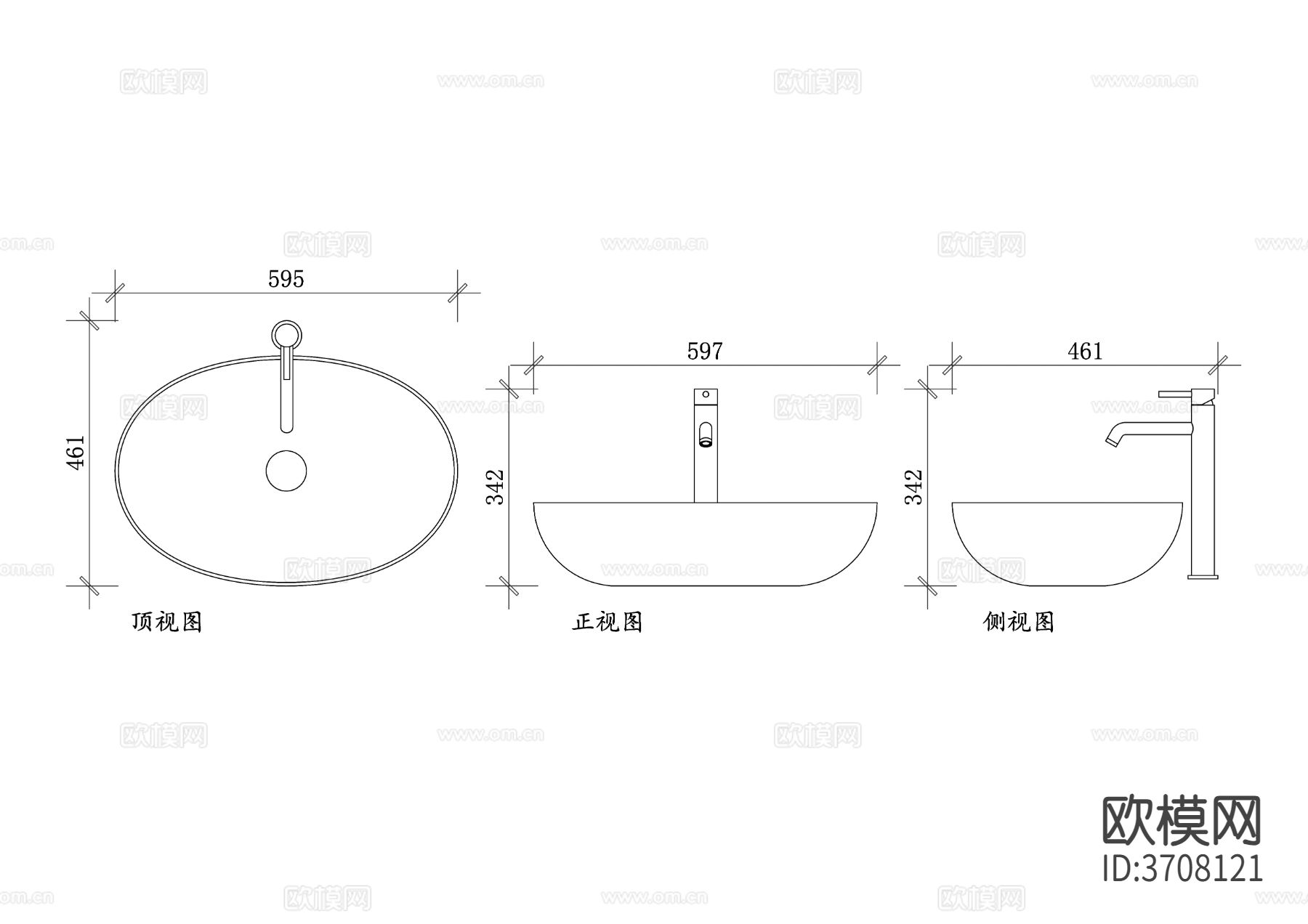 椭圆形面盆CAD三视图