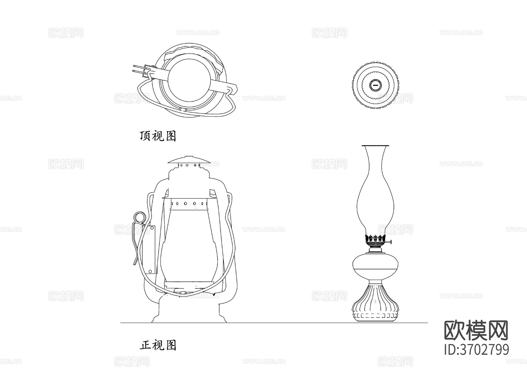 煤油灯设计CAD三视图