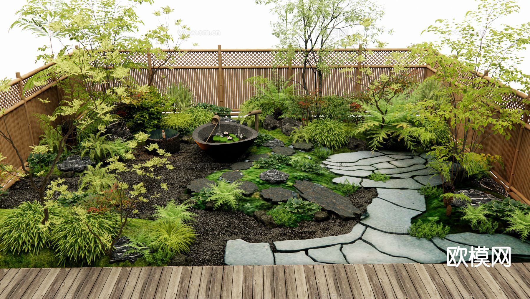 日式庭院 花园su模型下载（渲染图2）