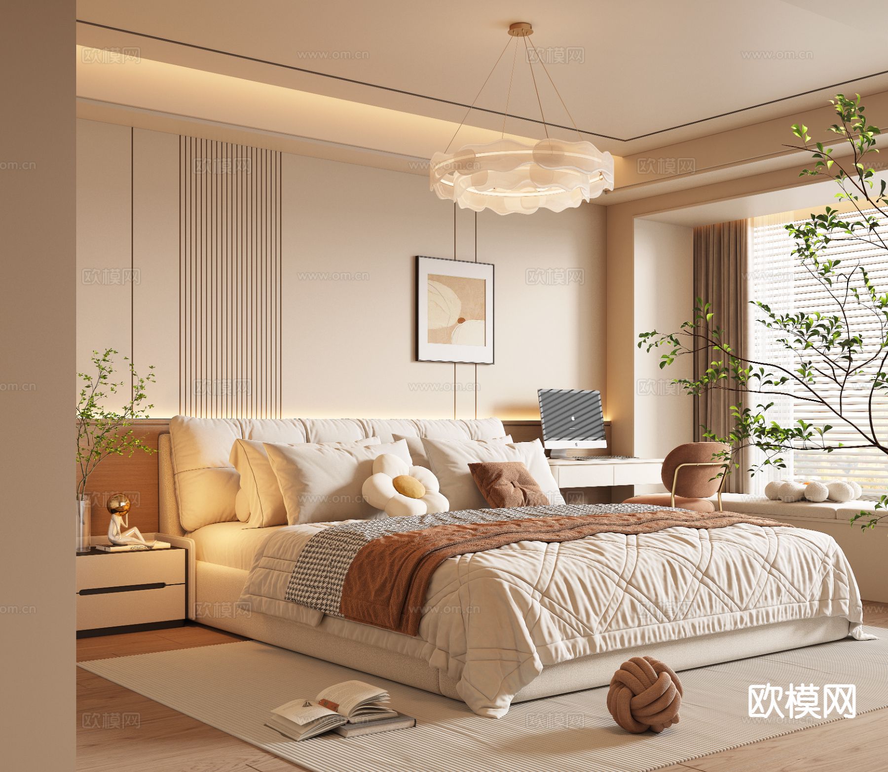 奶油风卧室 主卧3d模型下载