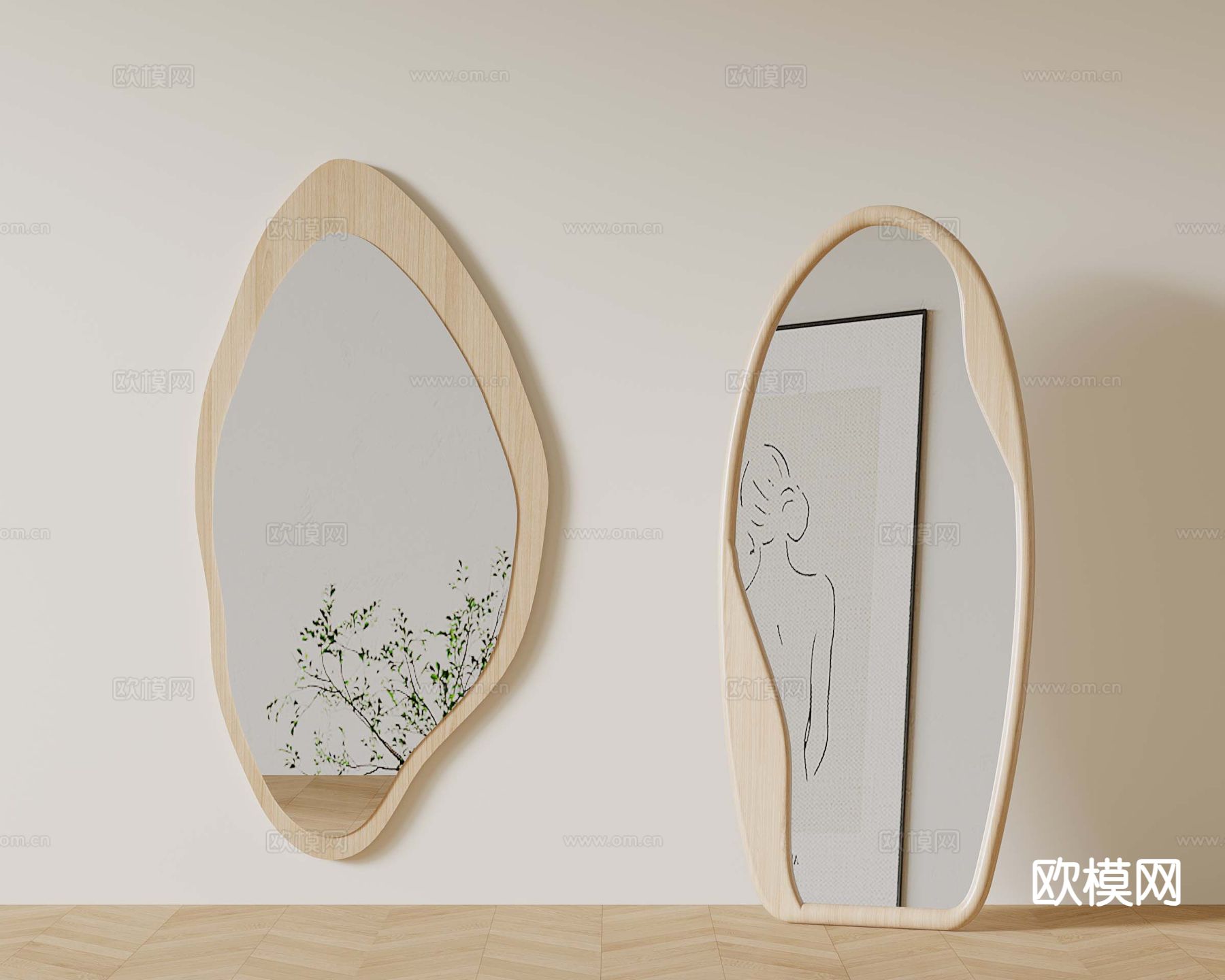 现代全身镜 落地镜 装饰镜su模型下载（渲染图2）