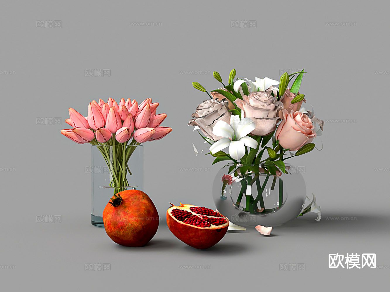 花瓶 花卉 石榴花3d模型