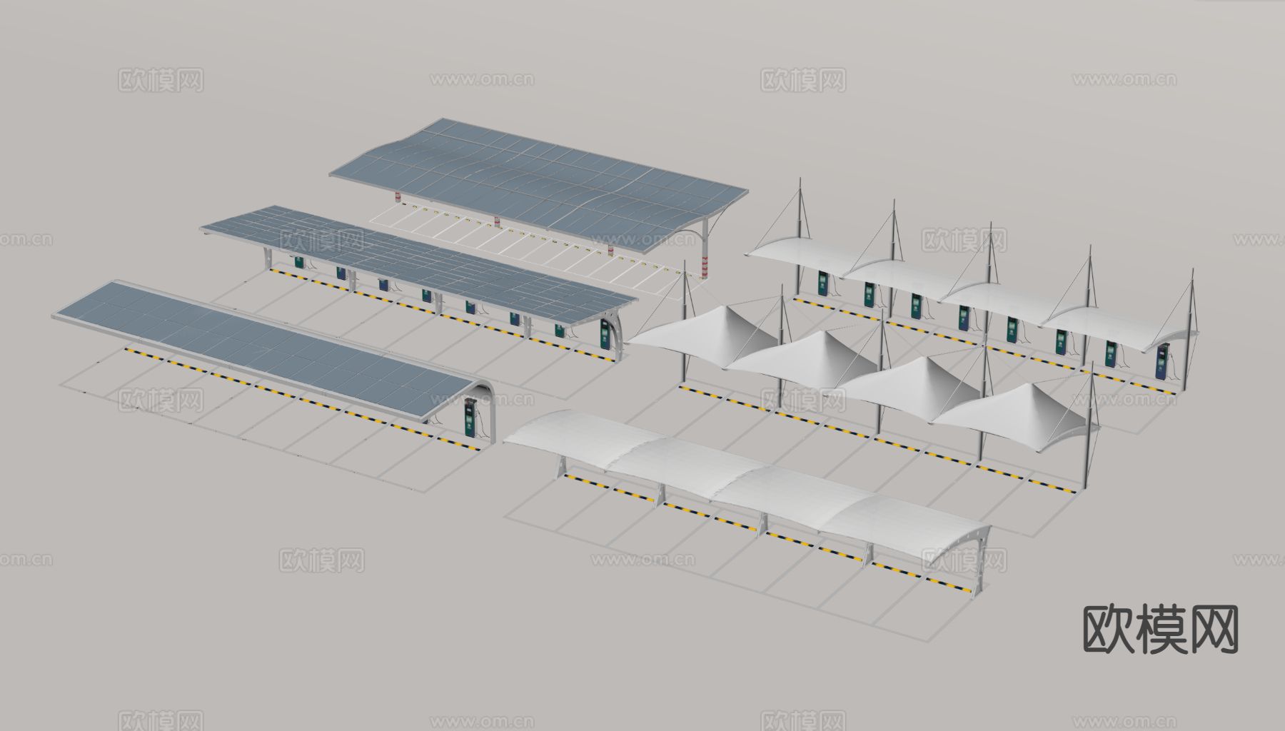 户外停车棚 户外停车场3d模型