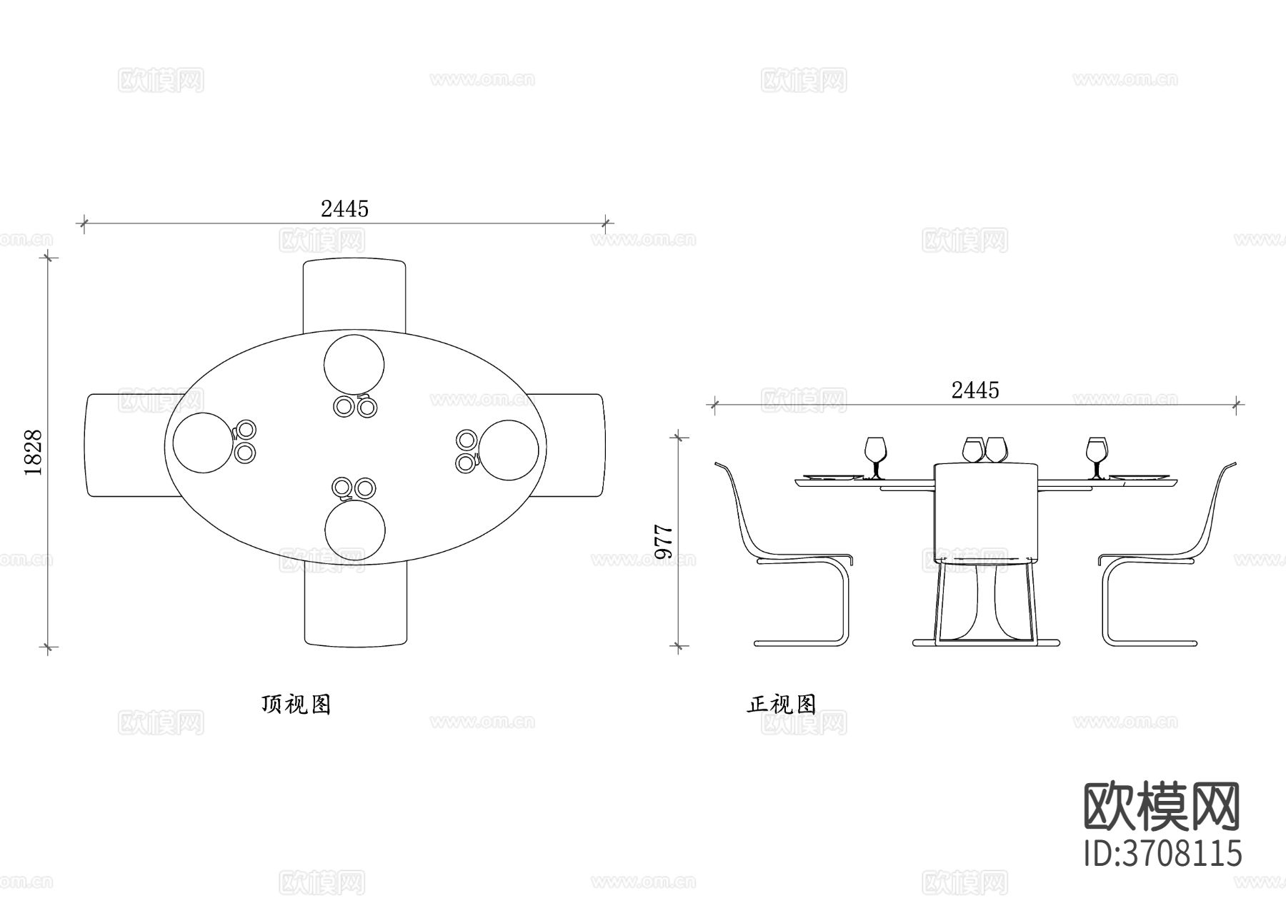 椭圆形餐桌CAD图块