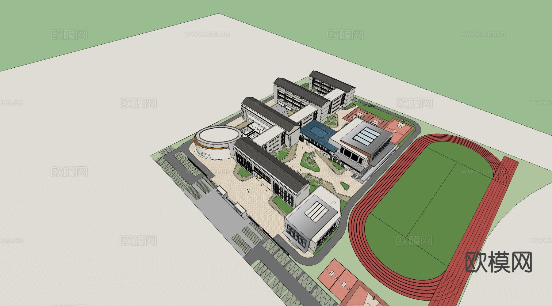 现代学校鸟瞰su模型