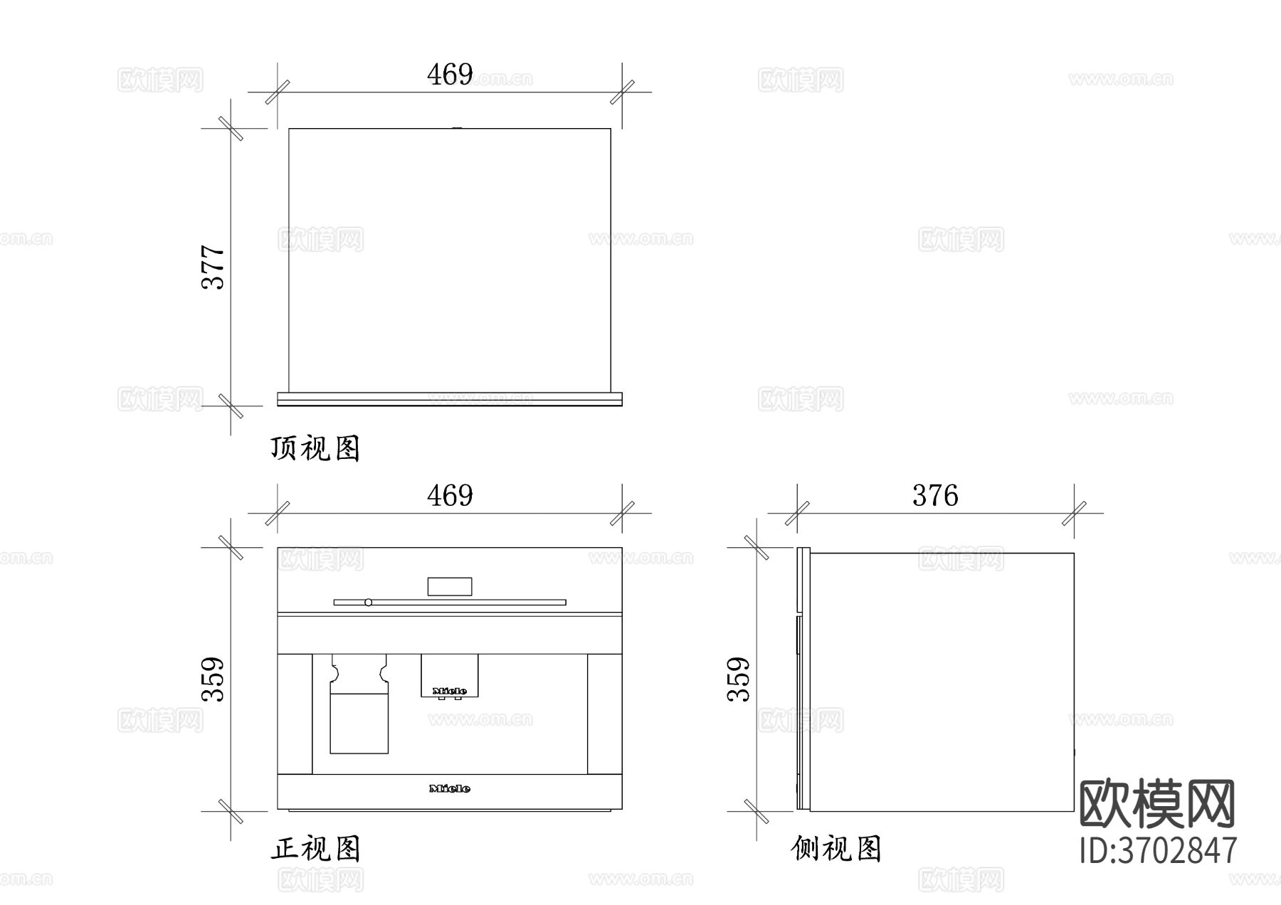 美诺咖啡机CAD三视图