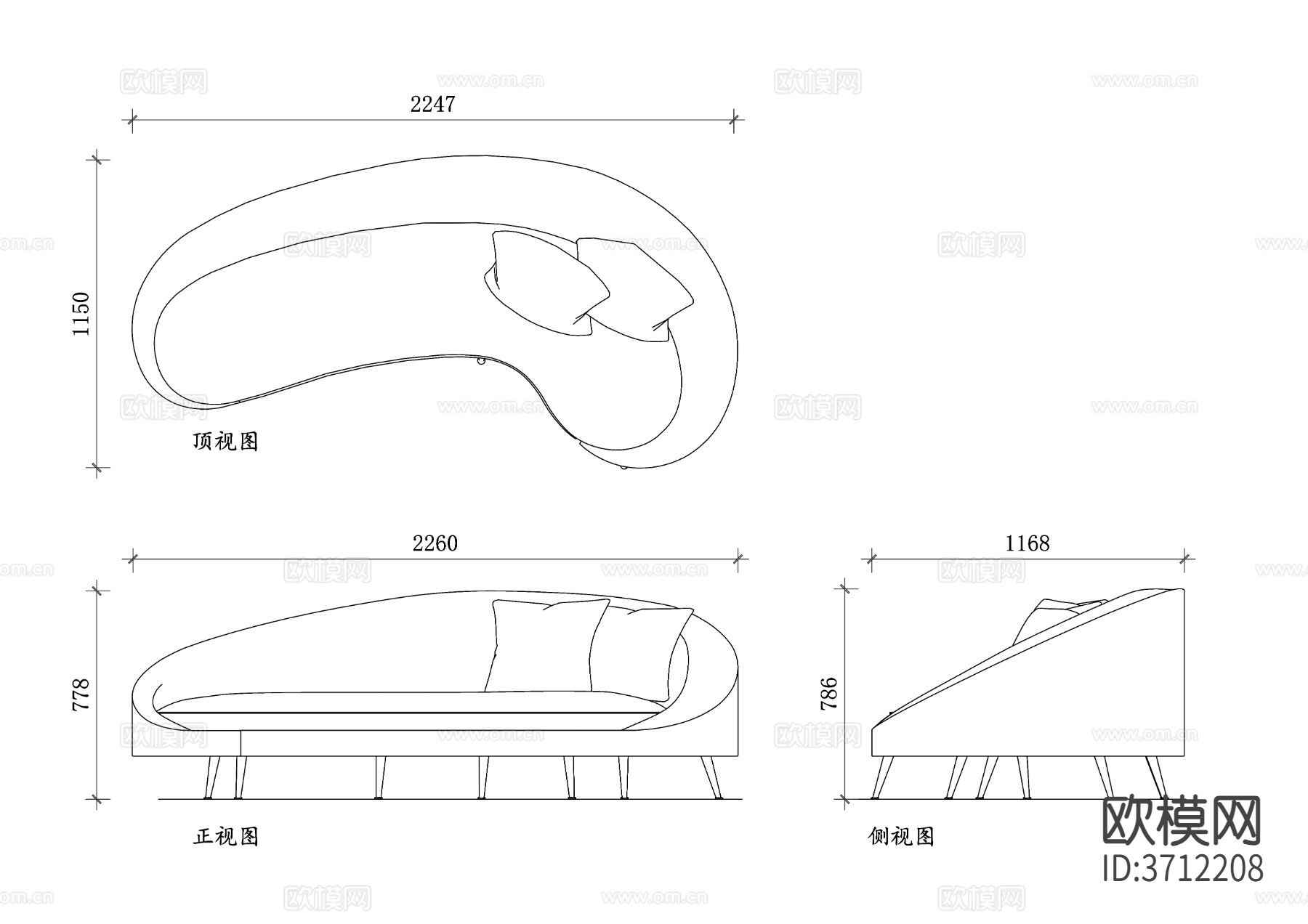 现代异形沙发cad施工图