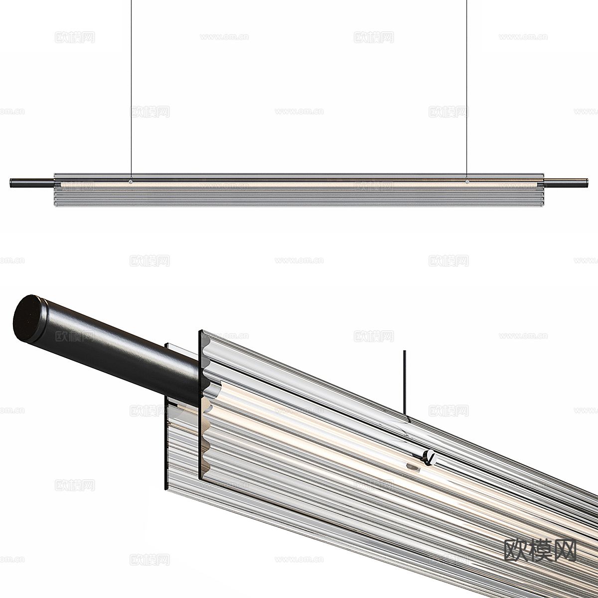 现代长条玻璃吊灯su模型