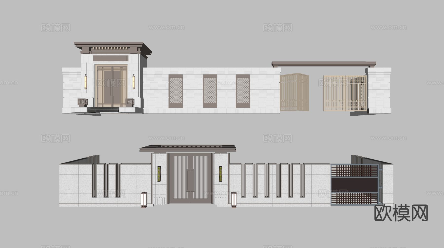 现代庭院门 入口大门 景观围墙su模型