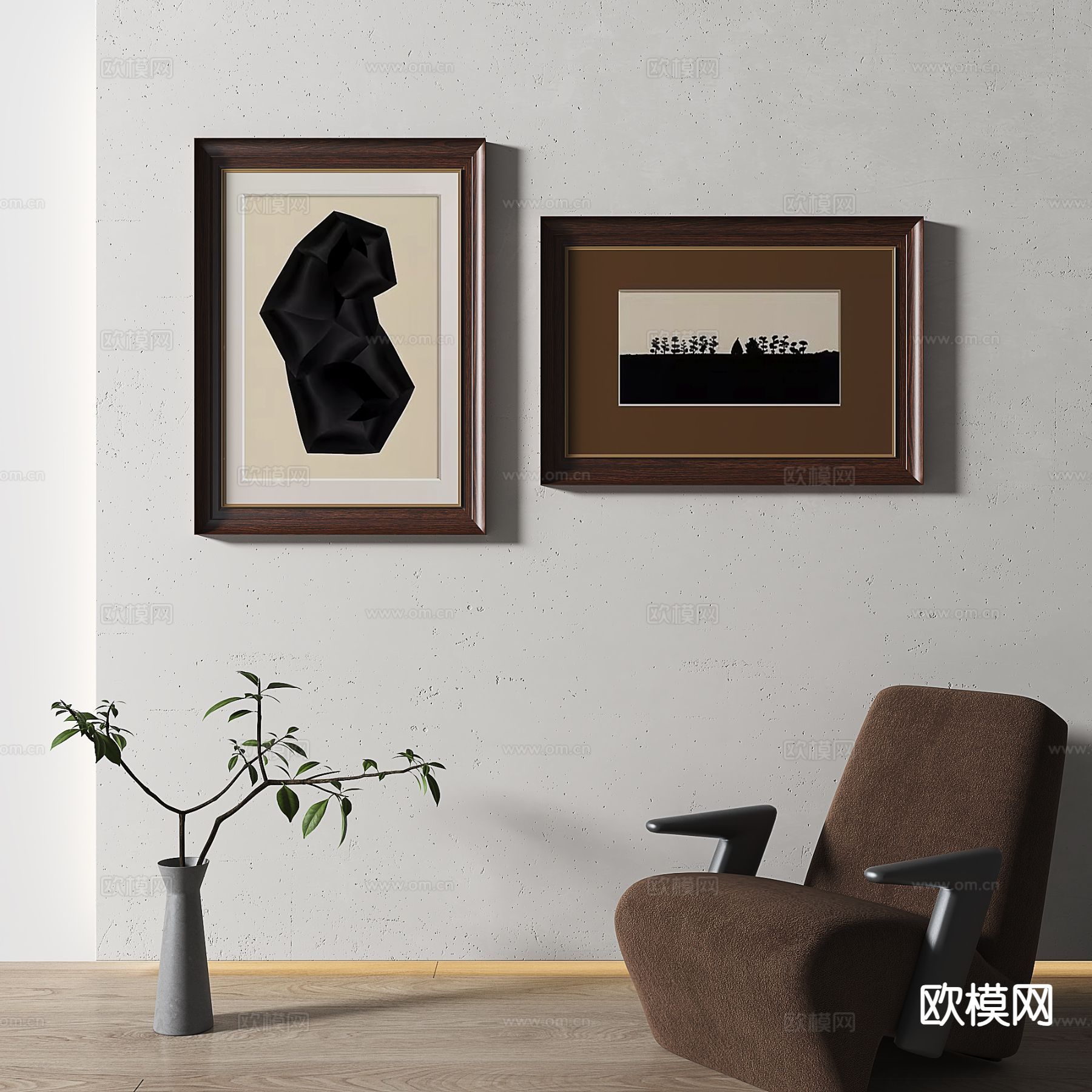 简欧复古画 抽象画 装饰画3d模型下载