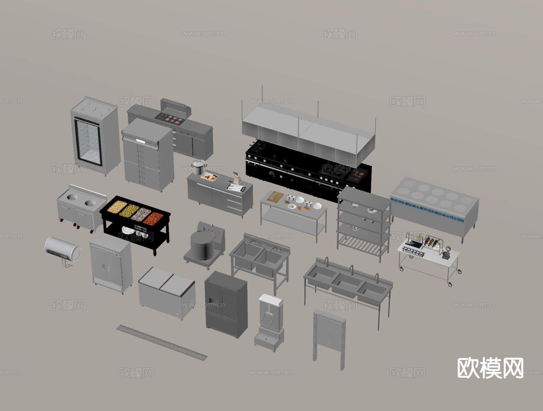 酒店后厨 厨房器具su模型下载（渲染图1）