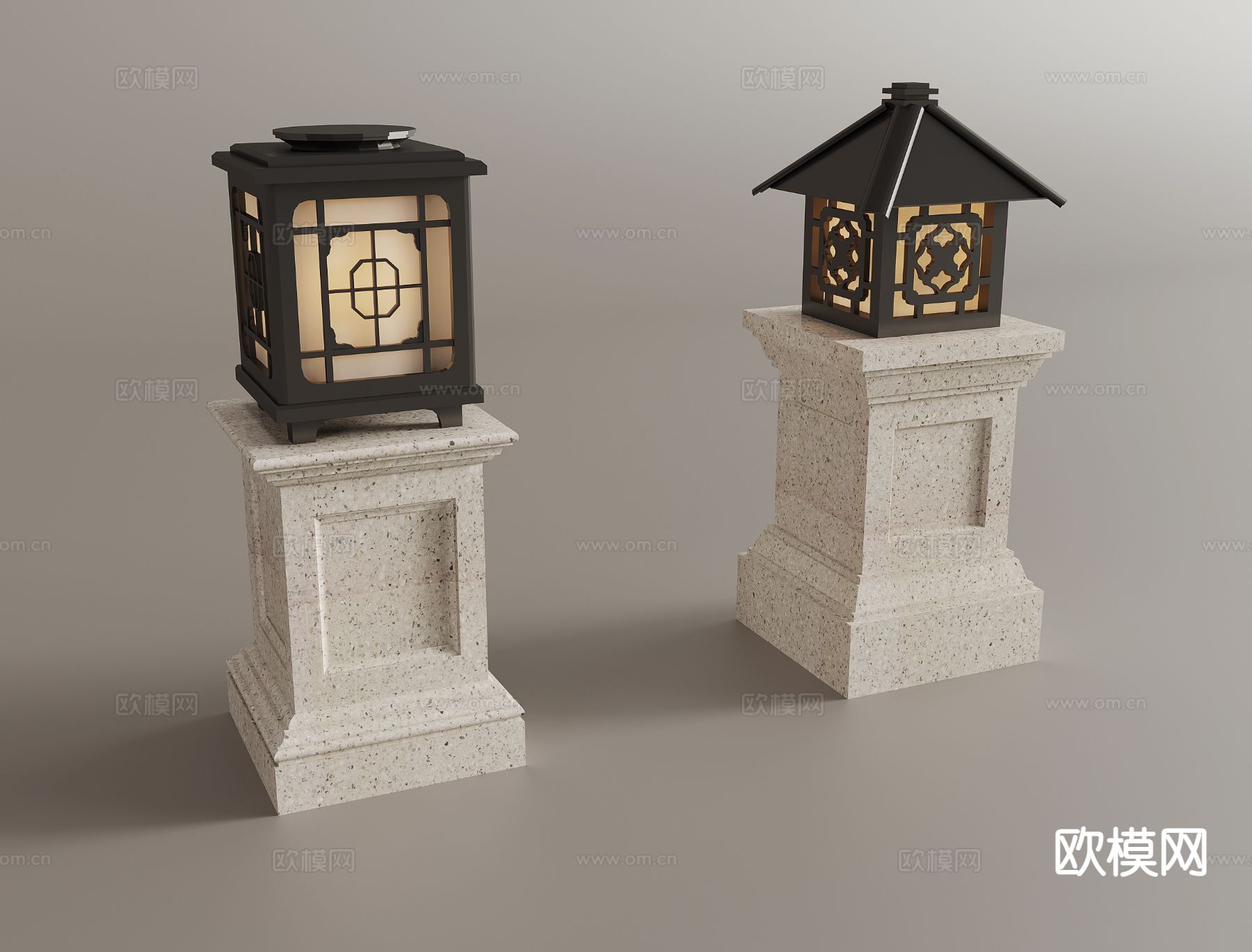 新中式户外灯 庭院灯 草坪灯3d模型下载