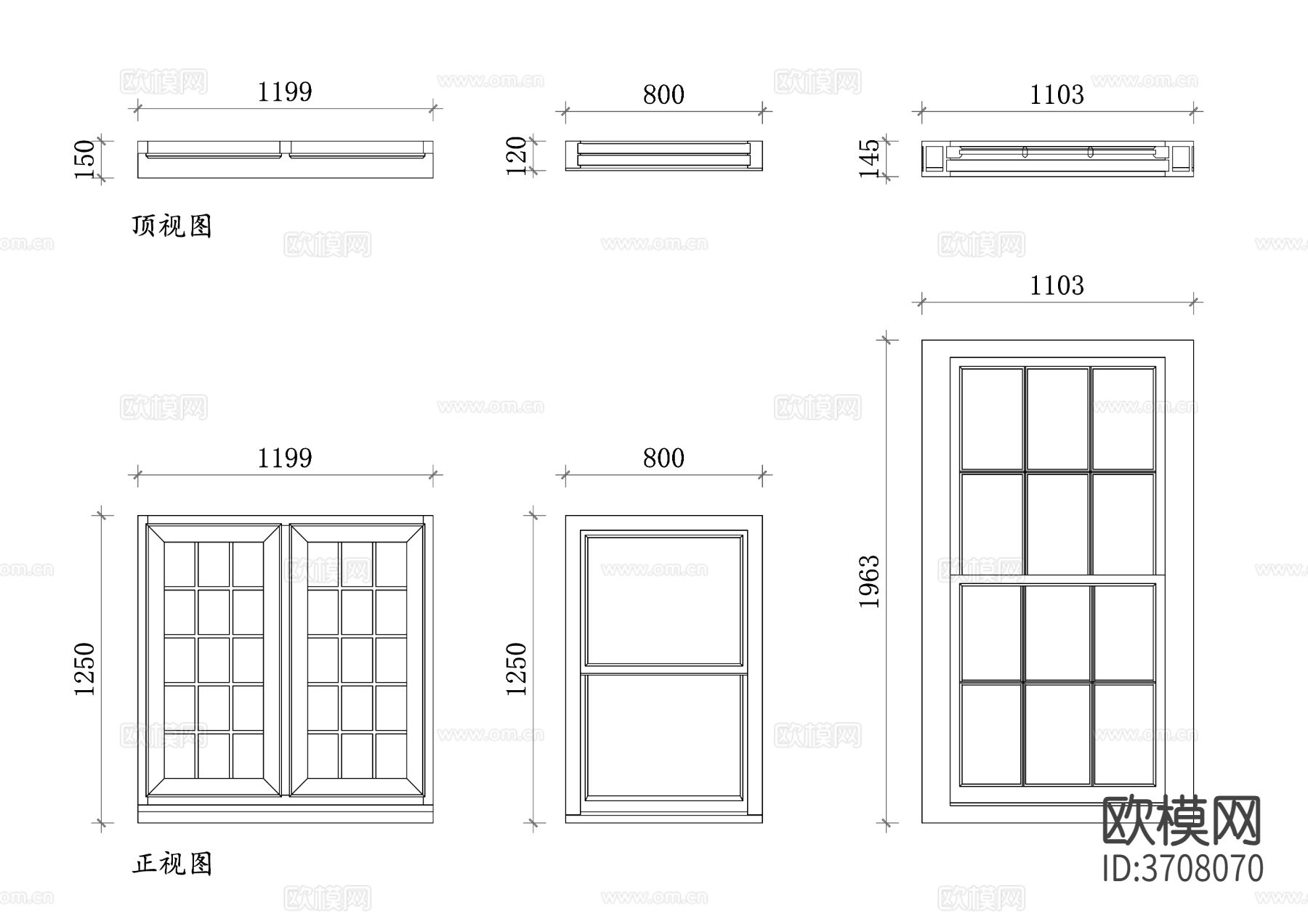 推拉窗CAD三视图下载