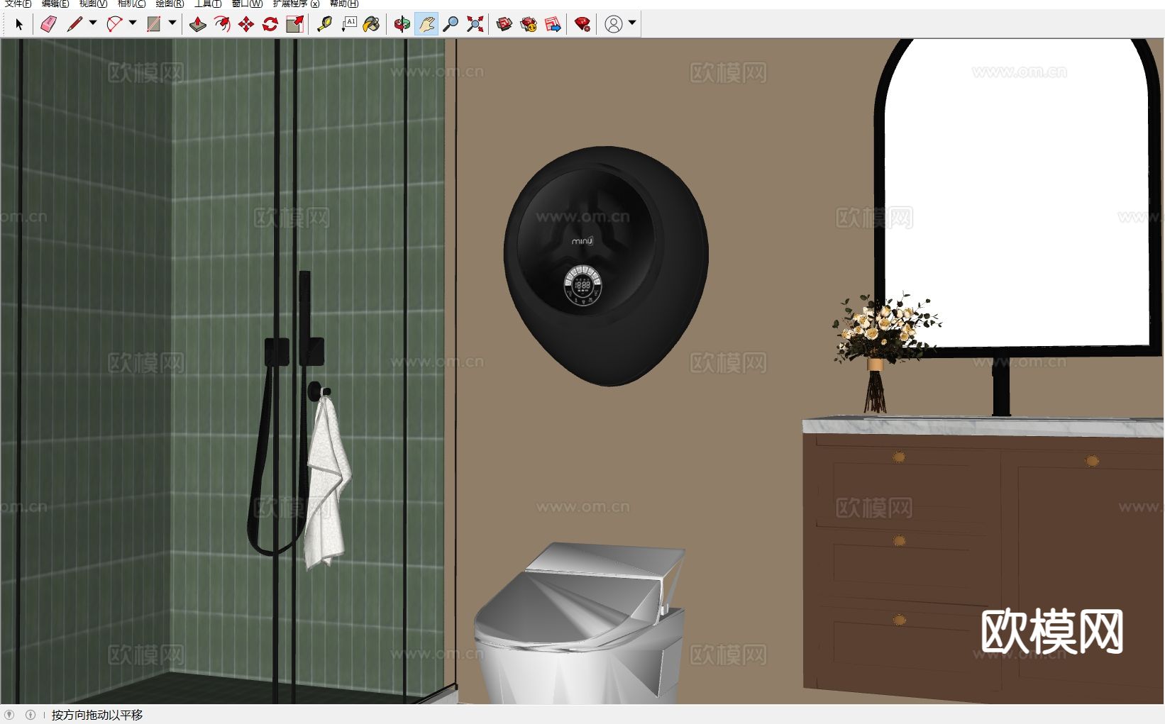 美式卫生间 淋浴房su模型