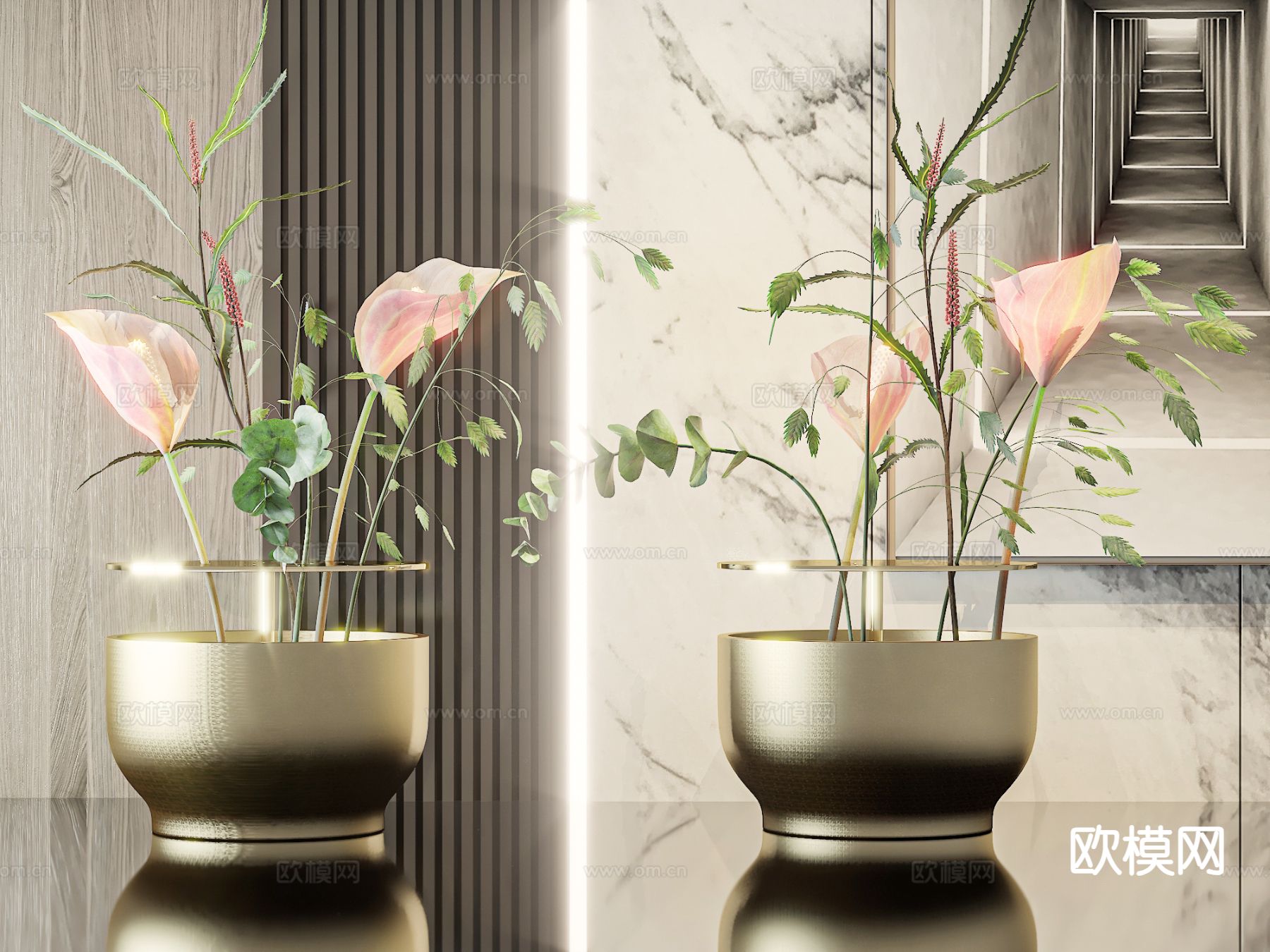 花瓶 花艺 鲜花3d模型