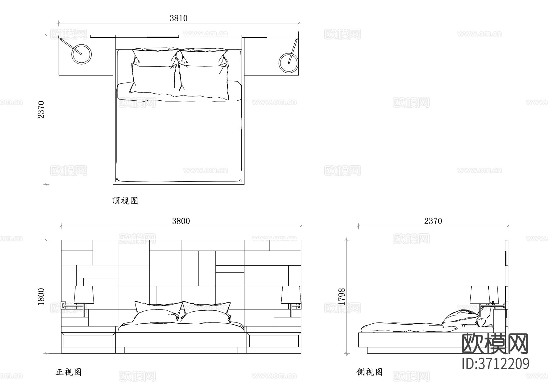 主卧双人床cad施工图