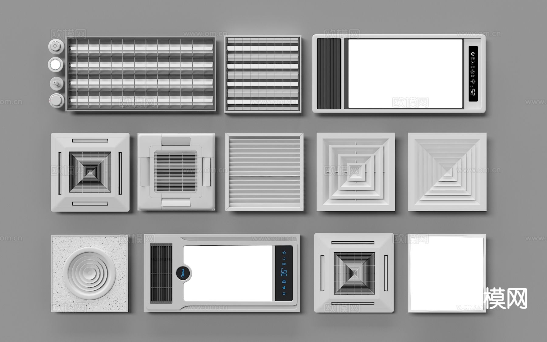 现代浴霸 出风口 排风取暖器 吸顶灯 平板灯3d模型