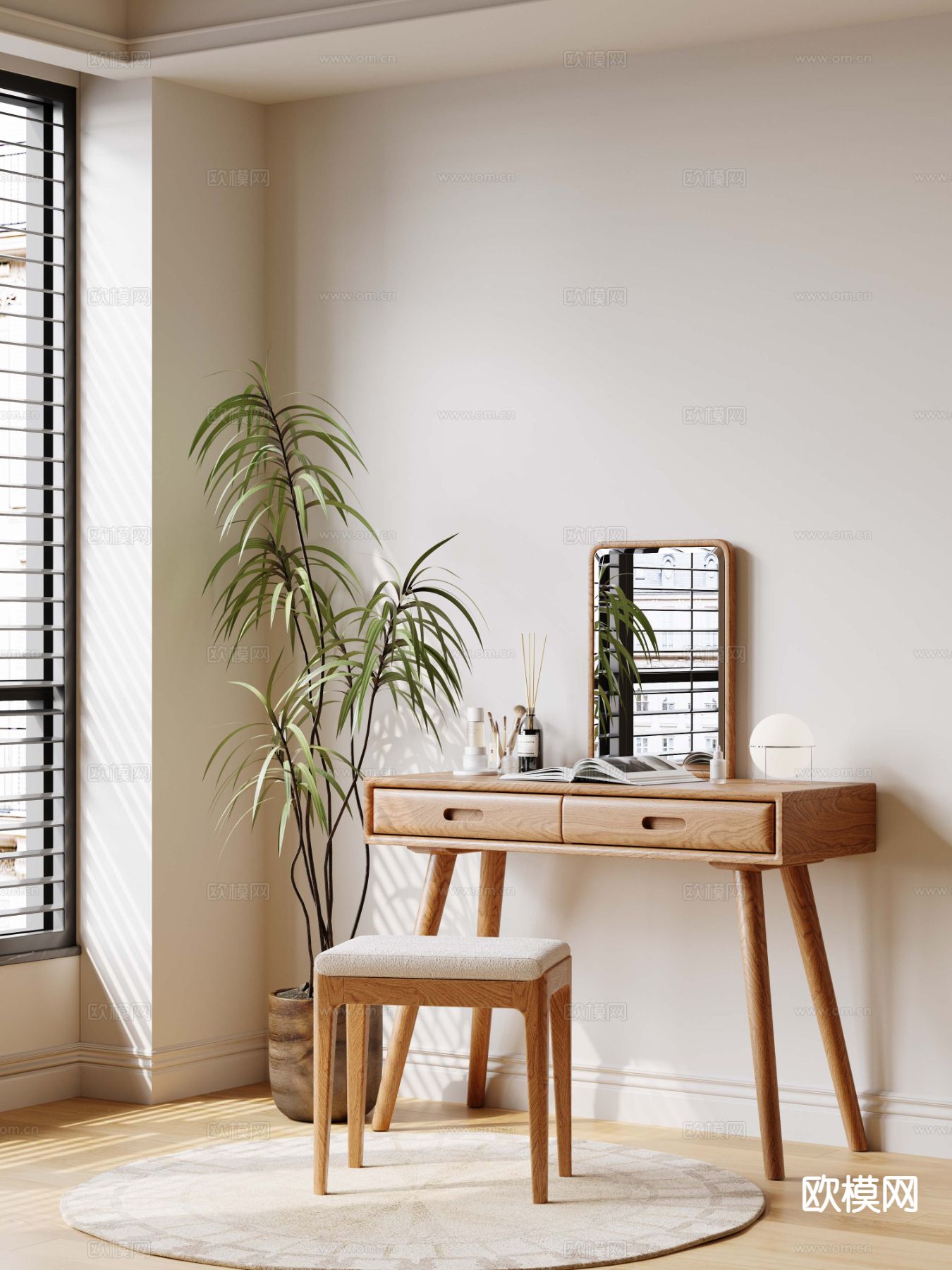 原木风梳妆台3d模型下载