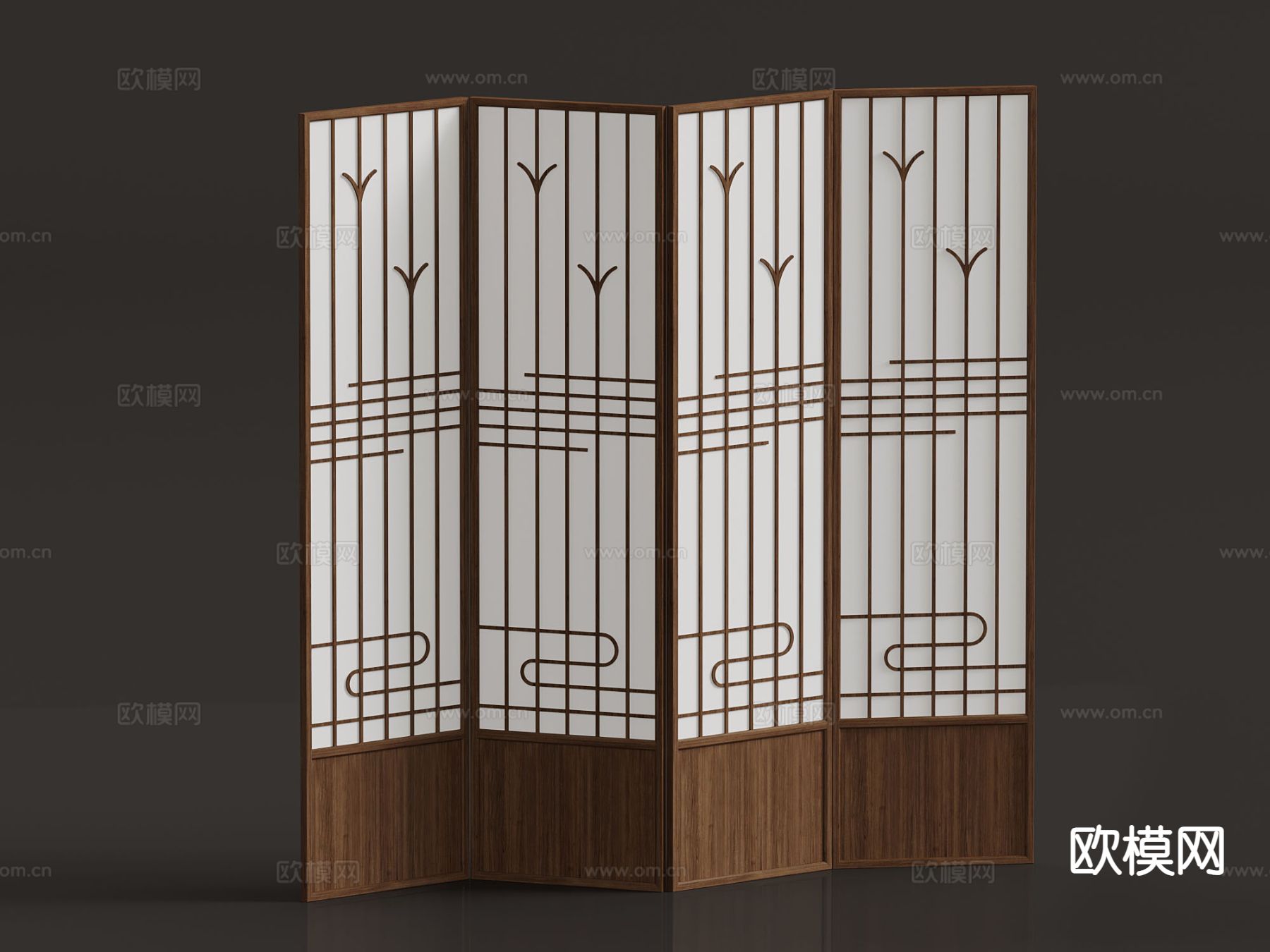 中古风屏风 折叠屏风3d模型下载