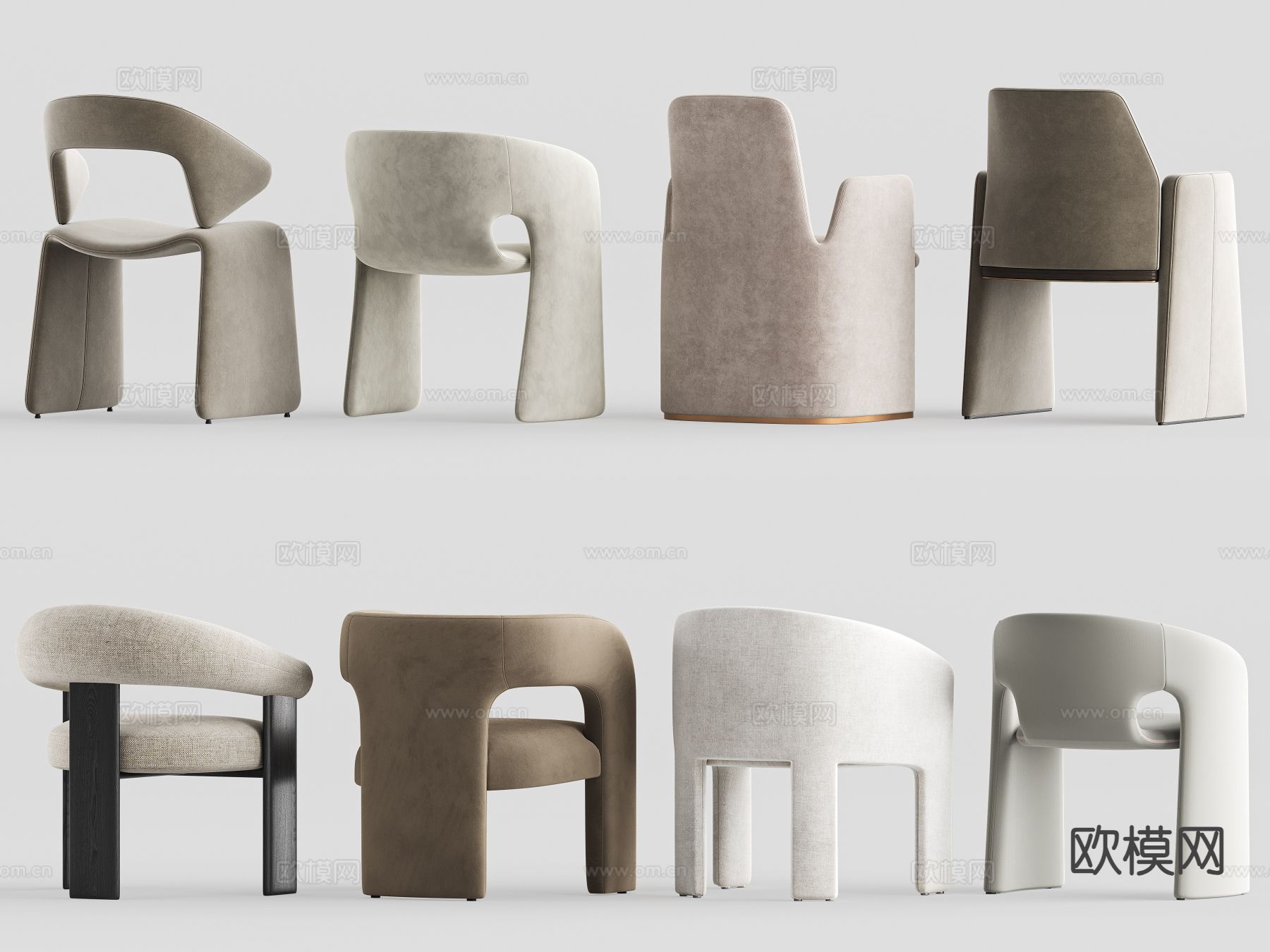 奶油风椅子 餐椅 单椅3d模型下载（渲染图3）