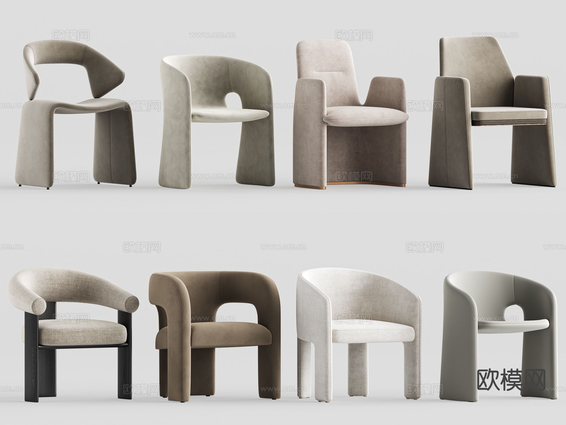 奶油风椅子 餐椅 单椅3d模型下载（渲染图1）