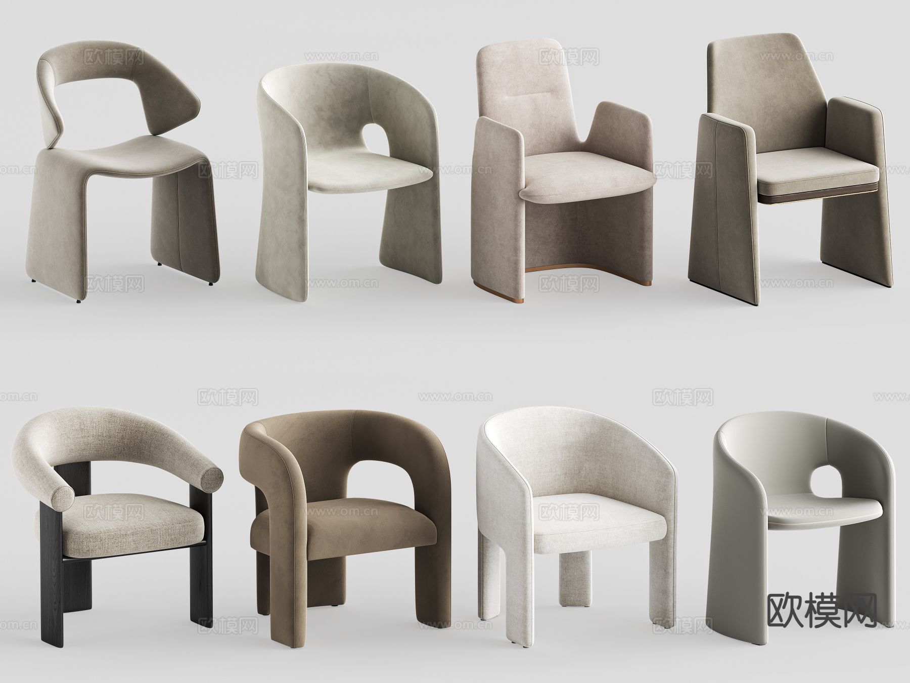 奶油风椅子 餐椅 单椅3d模型下载（渲染图2）