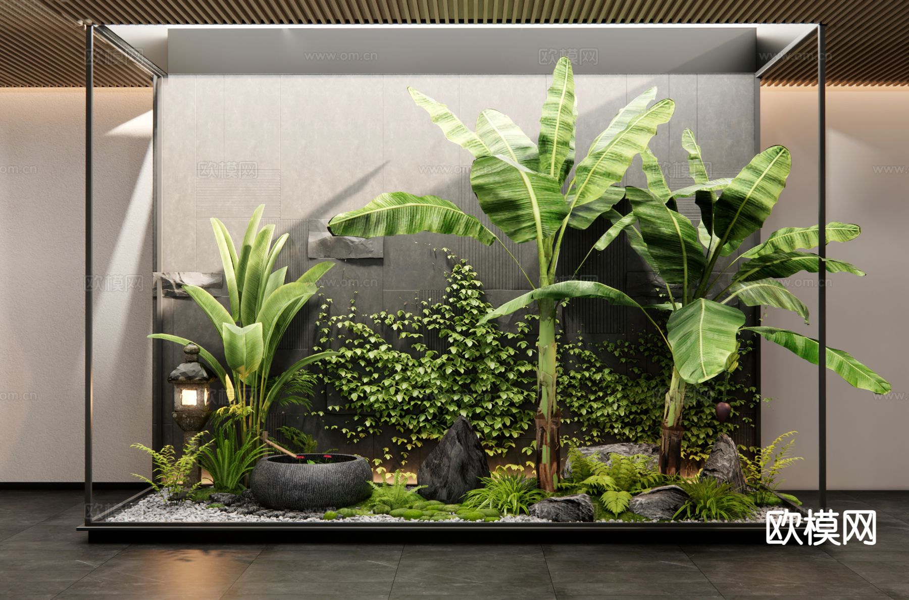 现代室内景观 植物堆3d模型