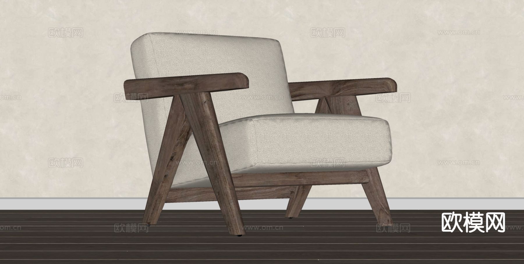 侘寂风休闲椅su模型下载（渲染图1）