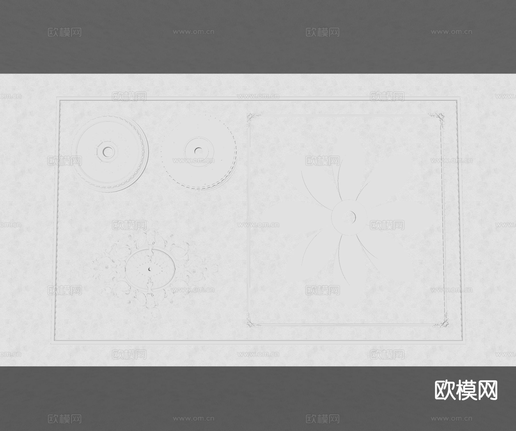 法式灯盘 雕花 石膏线条su模型下载（渲染图1）