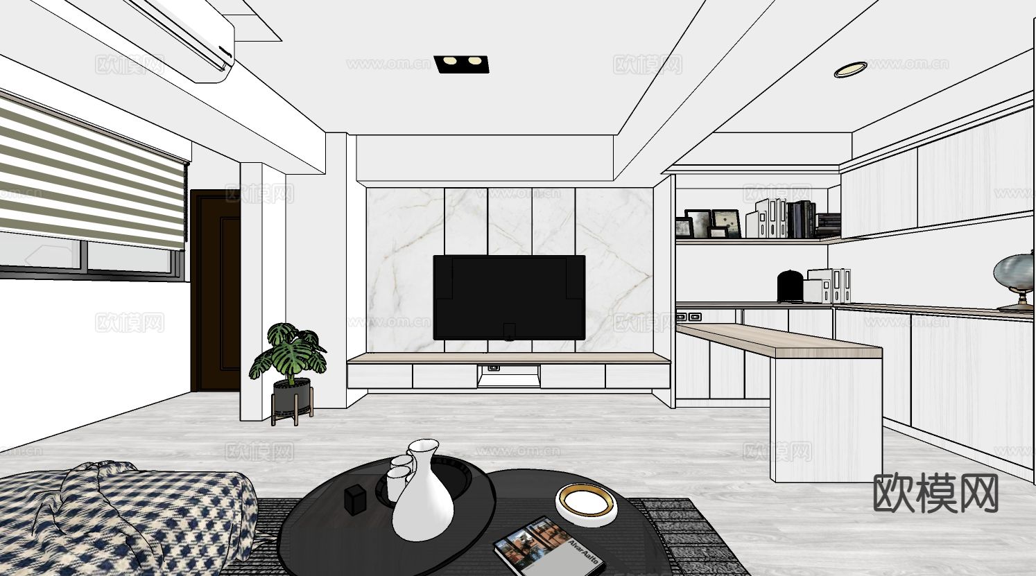 北欧客餐厅su模型下载（渲染图4）