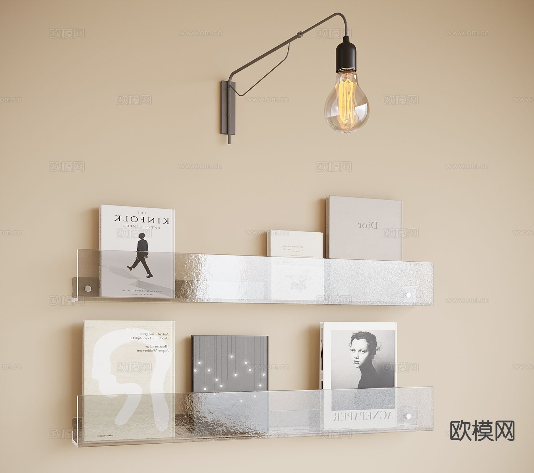 现代书架 置物架 壁灯 杂志架su模型下载（渲染图2）