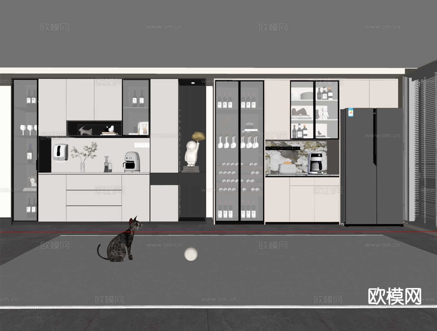 现代酒柜 餐边柜su模型下载（渲染图1）
