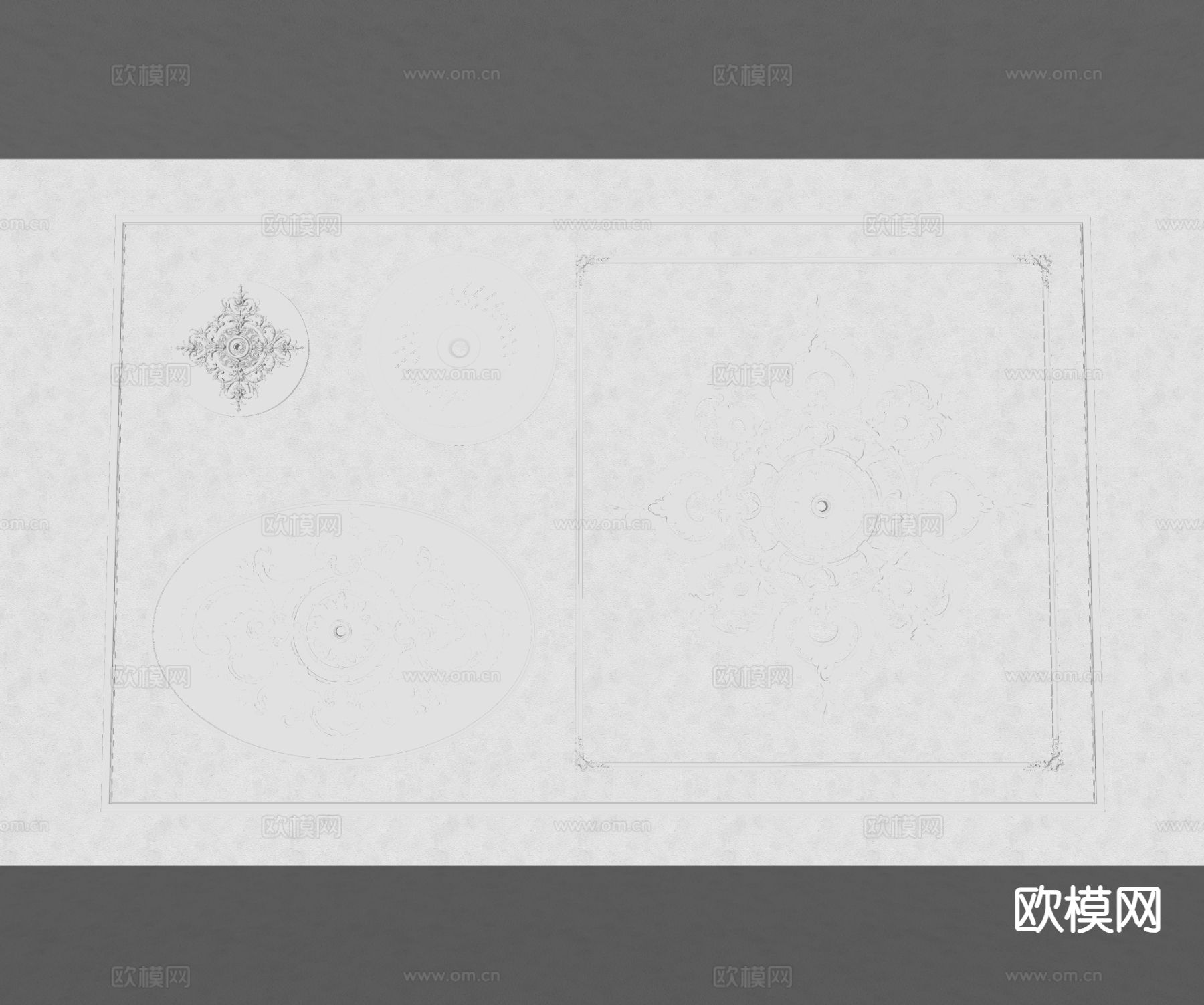 法式灯盘 雕花 石膏线条su模型下载（渲染图1）
