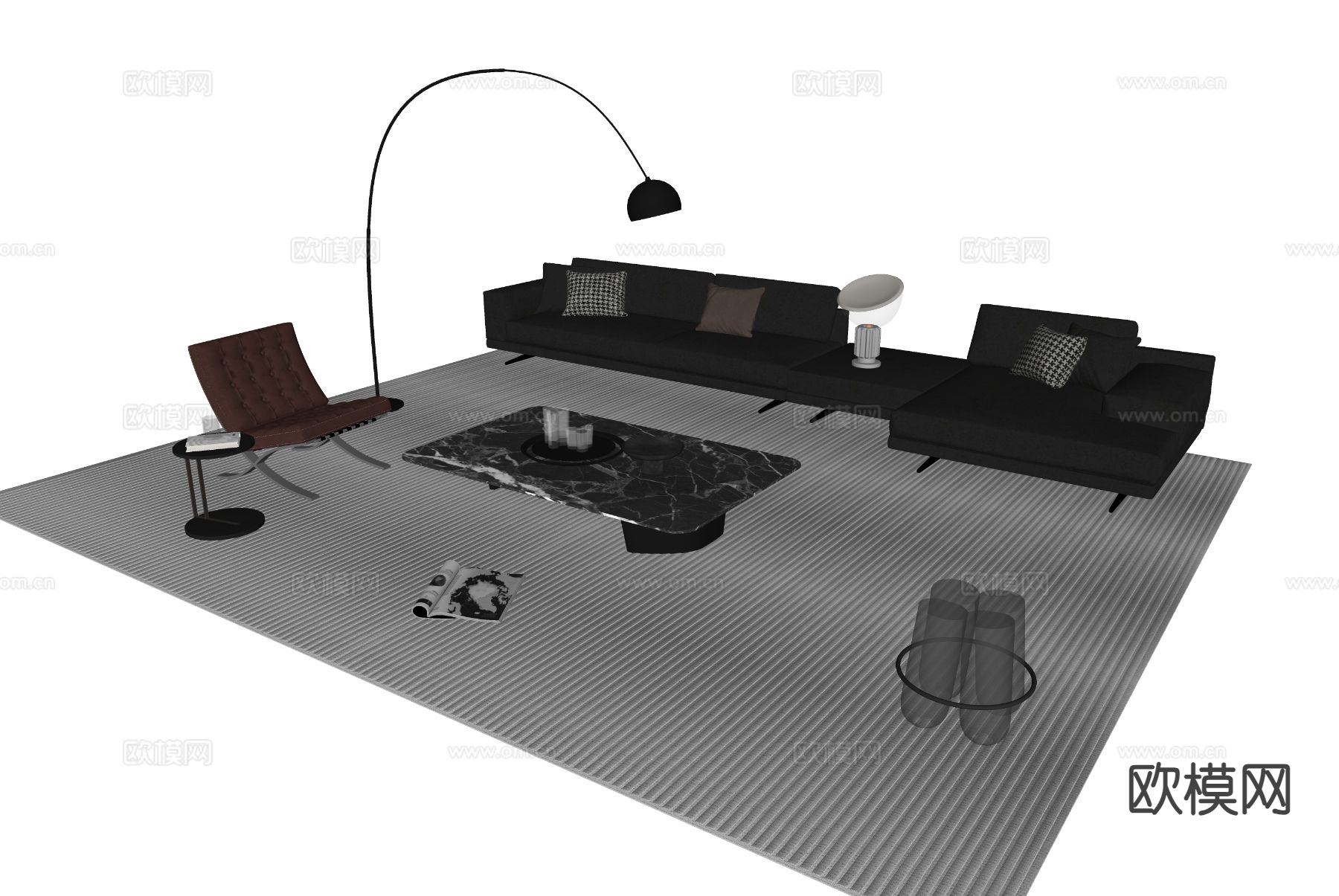 意式组合沙发su模型下载（渲染图1）