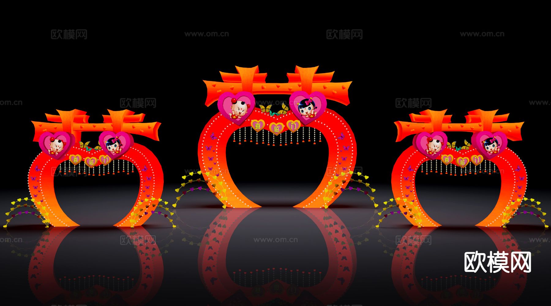 现代装饰门拱 花灯彩灯su模型下载（渲染图3）